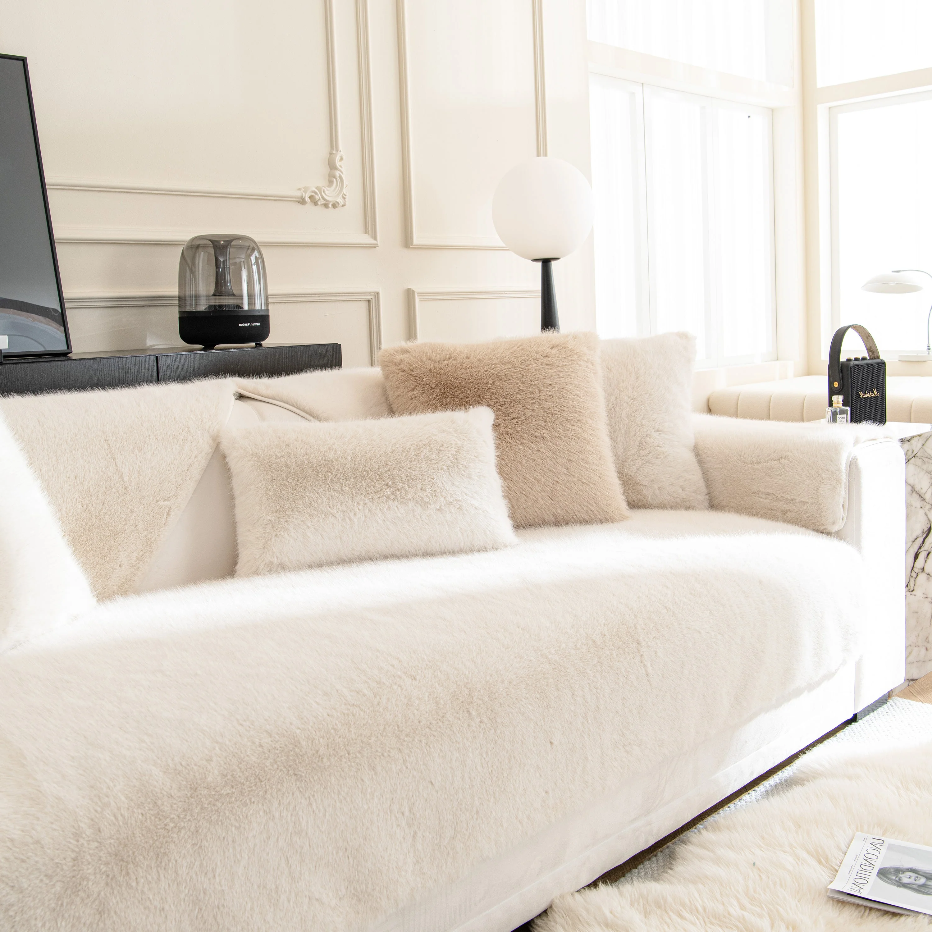 Faux Mink Velvet Luxury Fluffy Sofa Cushion, Winter Warm Thick Plush Non-slip Sofa Covers - Image 12