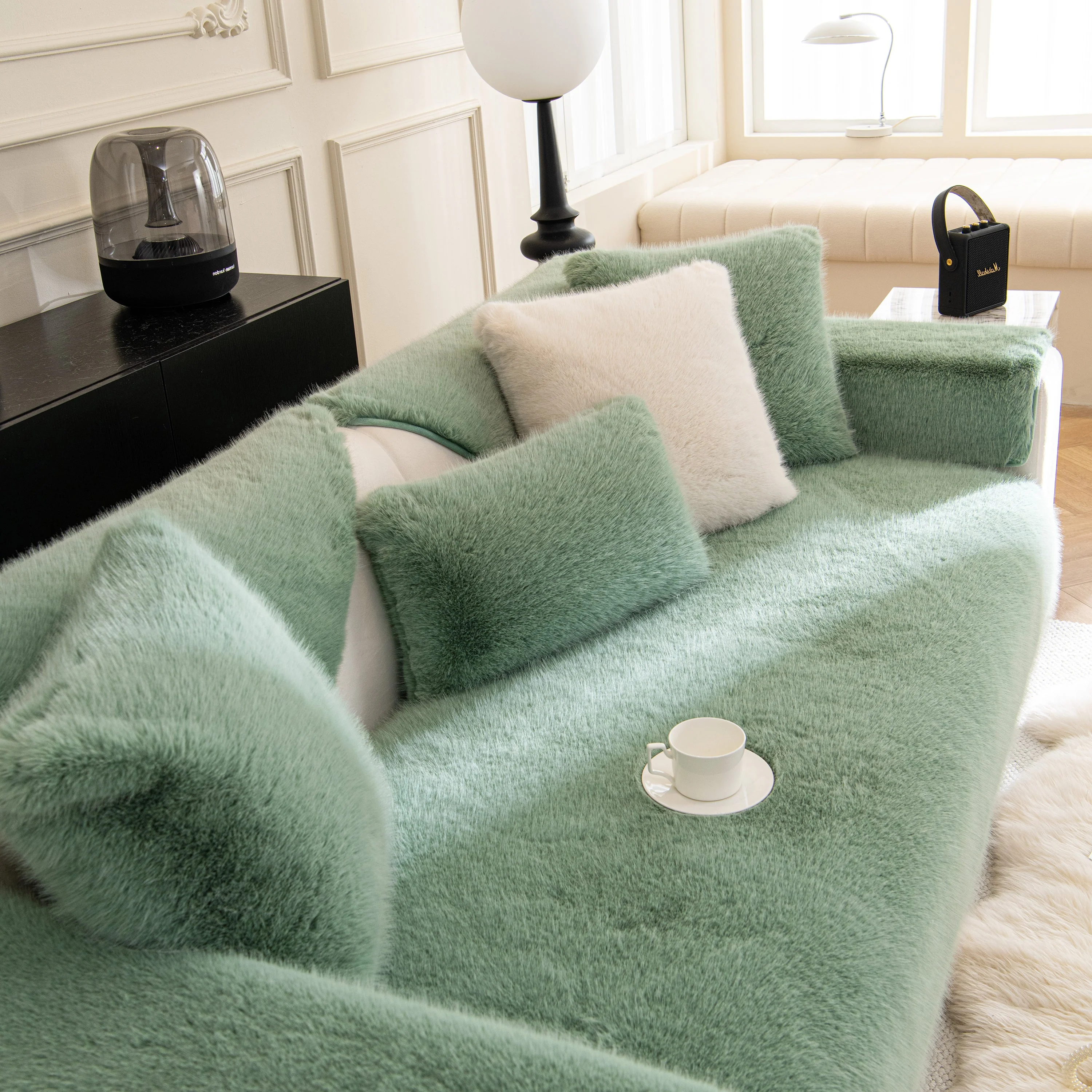 Faux Mink Velvet Luxury Fluffy Sofa Cushion, Winter Warm Thick Plush Non-slip Sofa Covers - Image 120