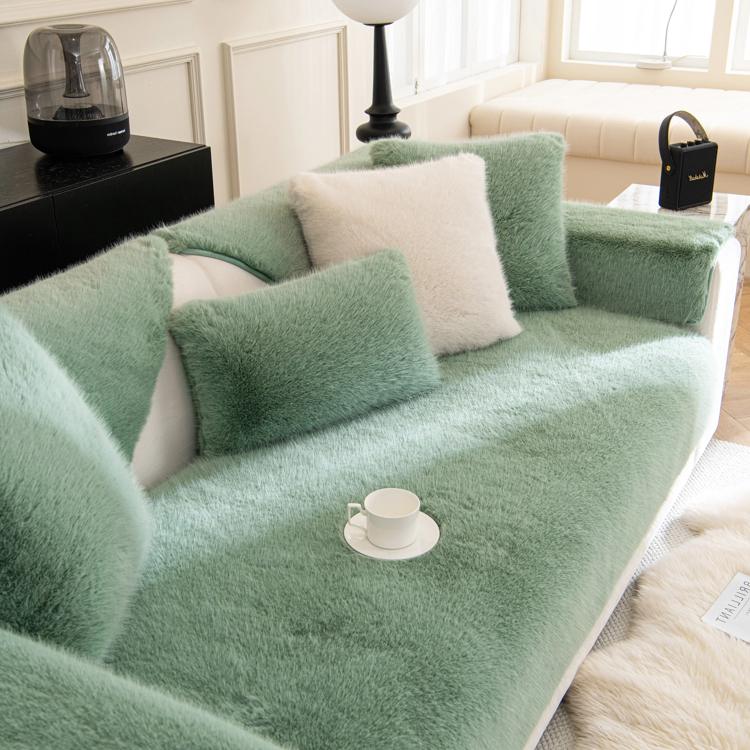 Faux Mink Velvet Luxury Fluffy Sofa Cushion, Winter Warm Thick Plush Non-slip Sofa Covers - Image 121