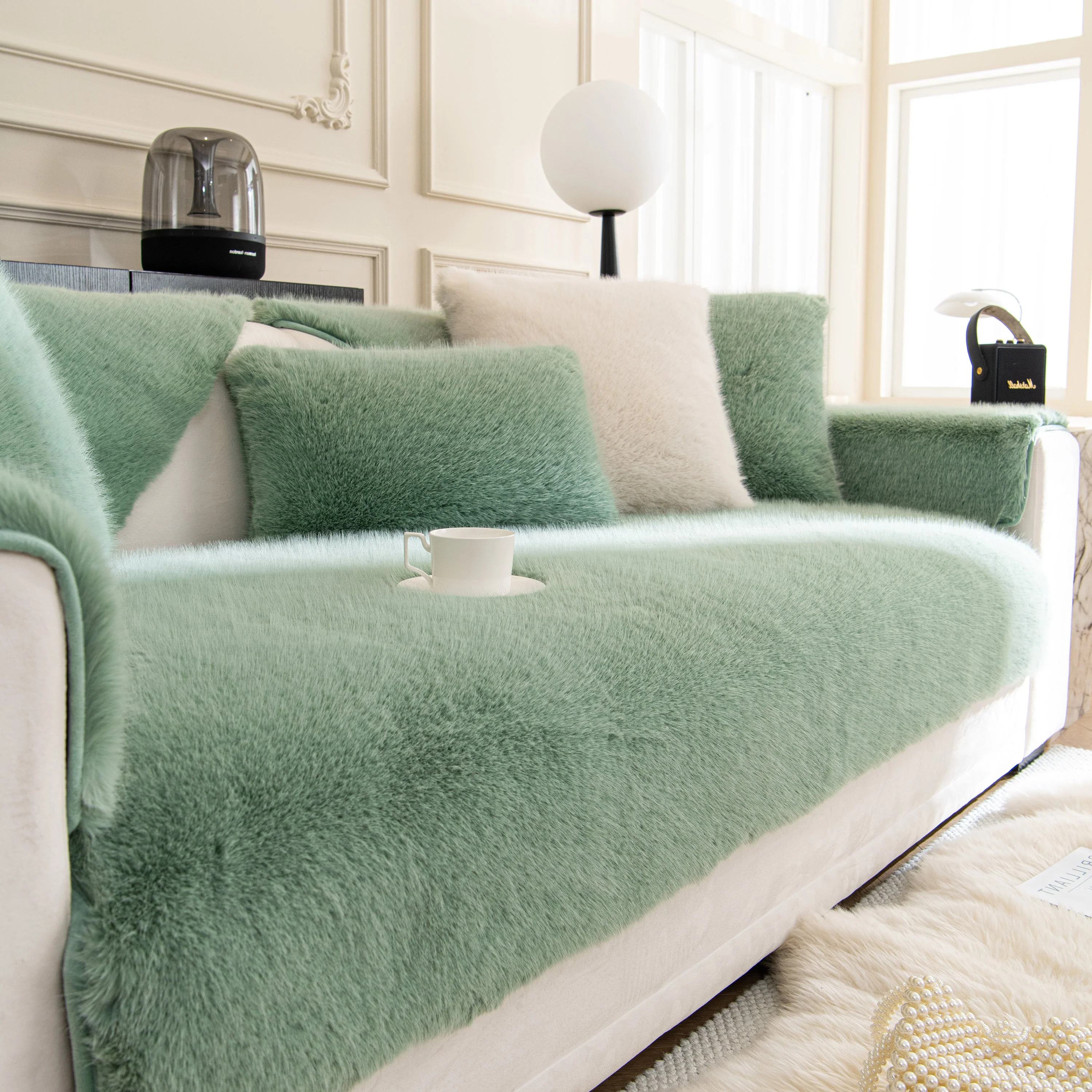Faux Mink Velvet Luxury Fluffy Sofa Cushion, Winter Warm Thick Plush Non-slip Sofa Covers - Image 122