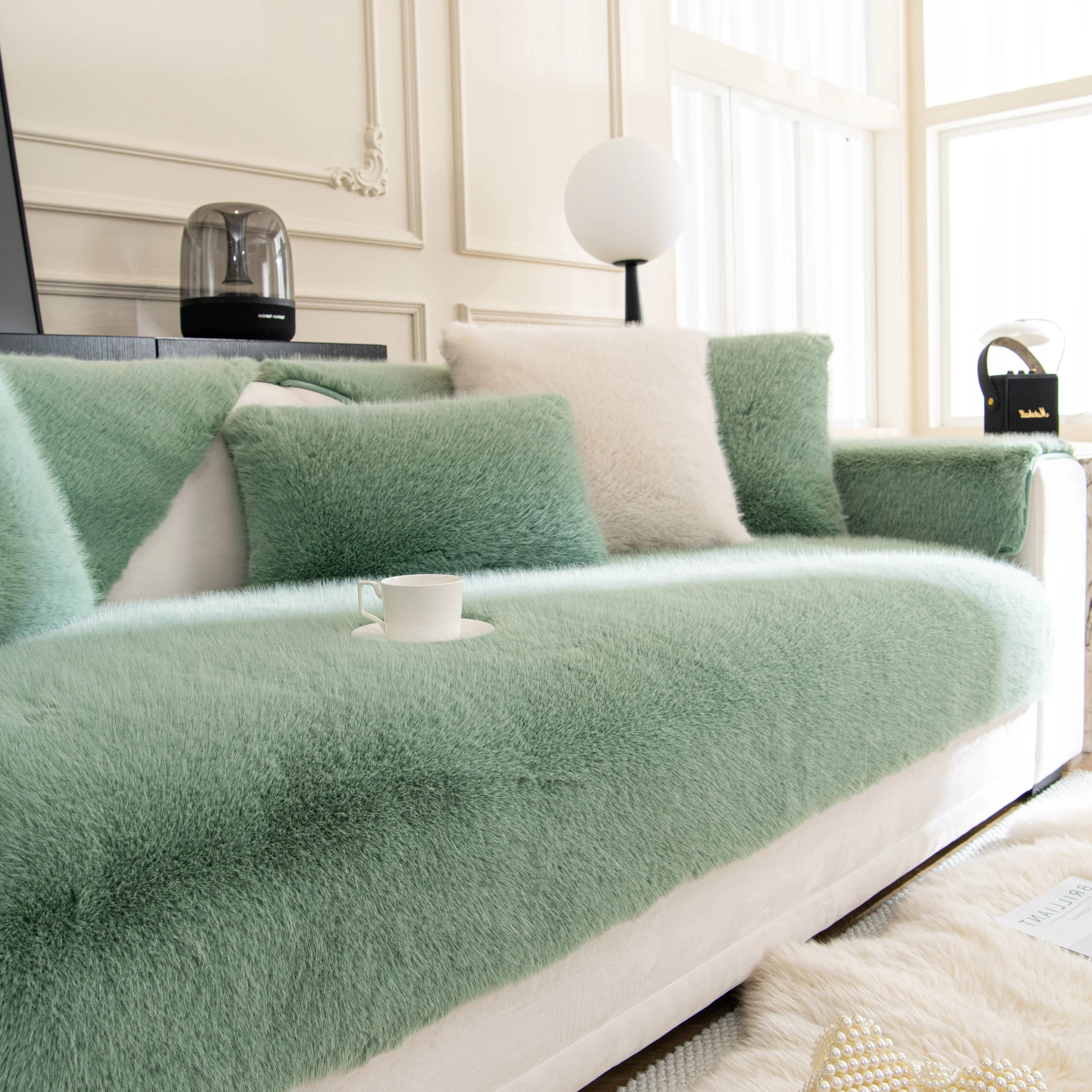 Faux Mink Velvet Luxury Fluffy Sofa Cushion, Winter Warm Thick Plush Non-slip Sofa Covers - Image 123