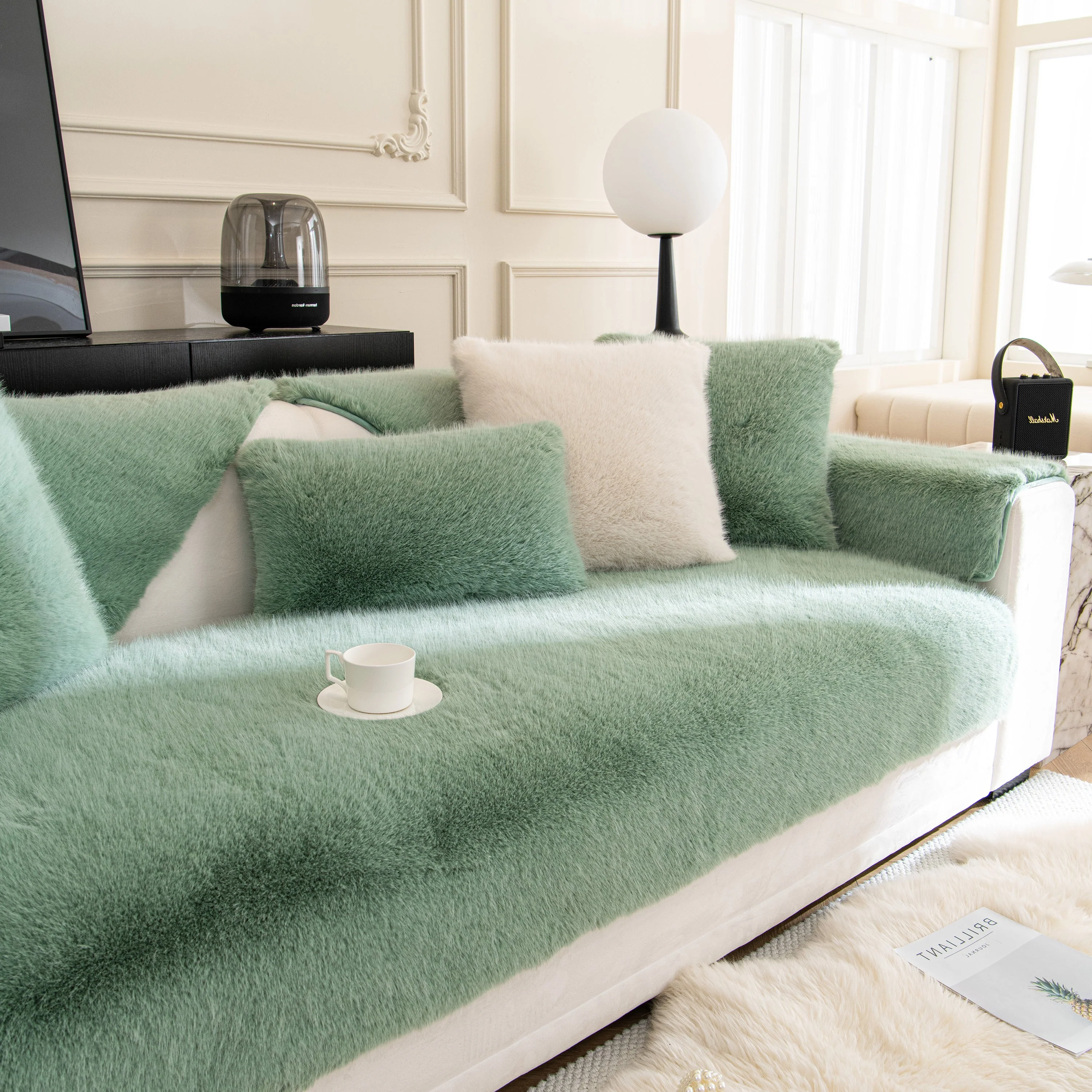 Faux Mink Velvet Luxury Fluffy Sofa Cushion, Winter Warm Thick Plush Non-slip Sofa Covers - Image 124