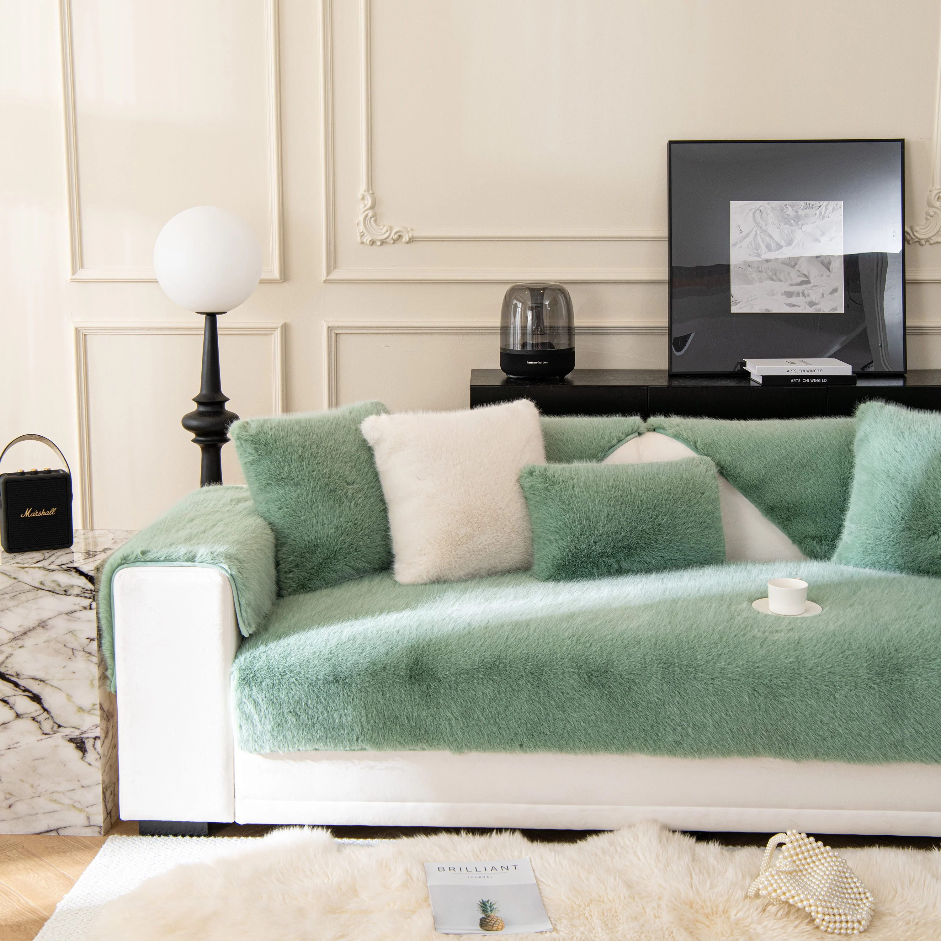 Faux Mink Velvet Luxury Fluffy Sofa Cushion, Winter Warm Thick Plush Non-slip Sofa Covers - Image 125
