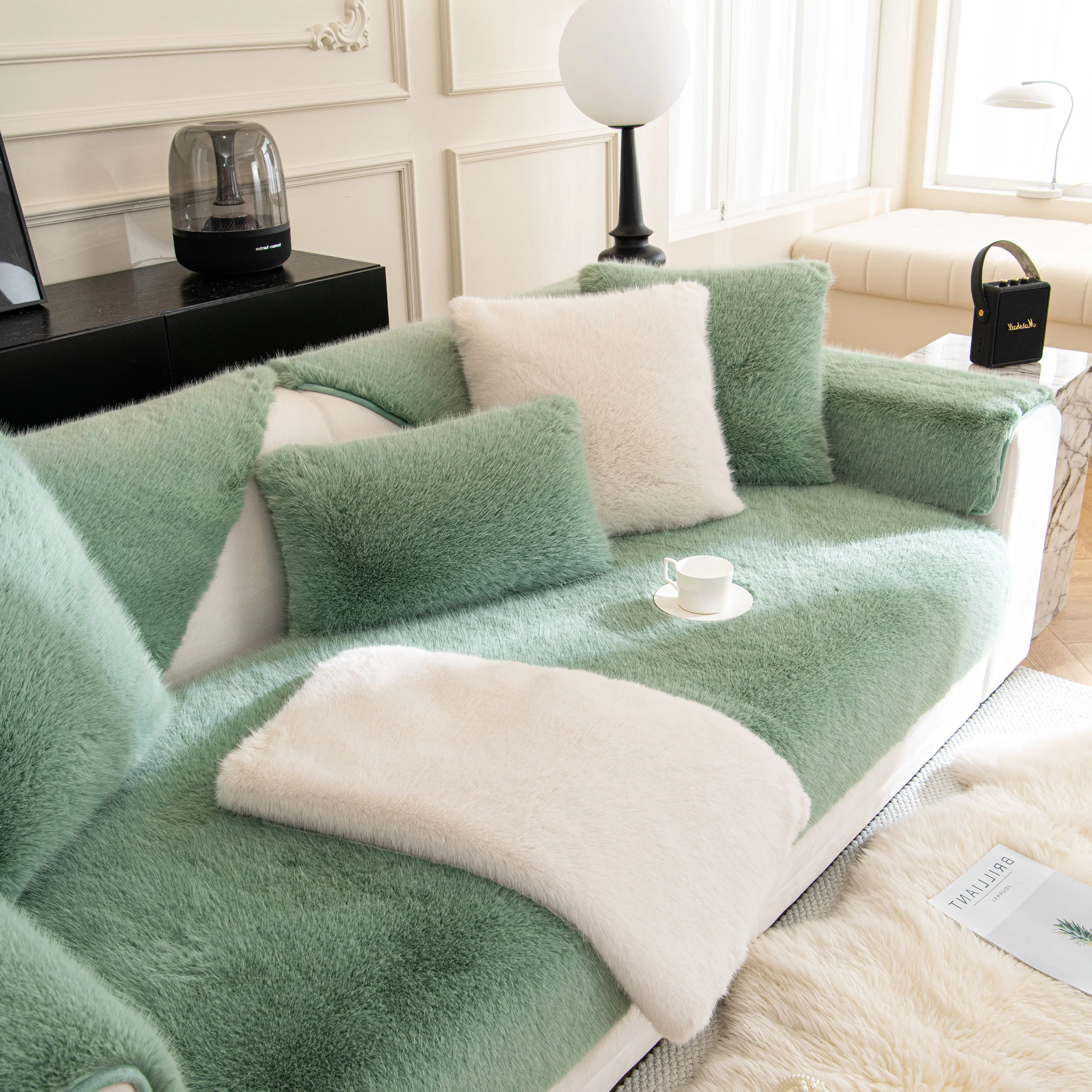 Faux Mink Velvet Luxury Fluffy Sofa Cushion, Winter Warm Thick Plush Non-slip Sofa Covers - Image 126