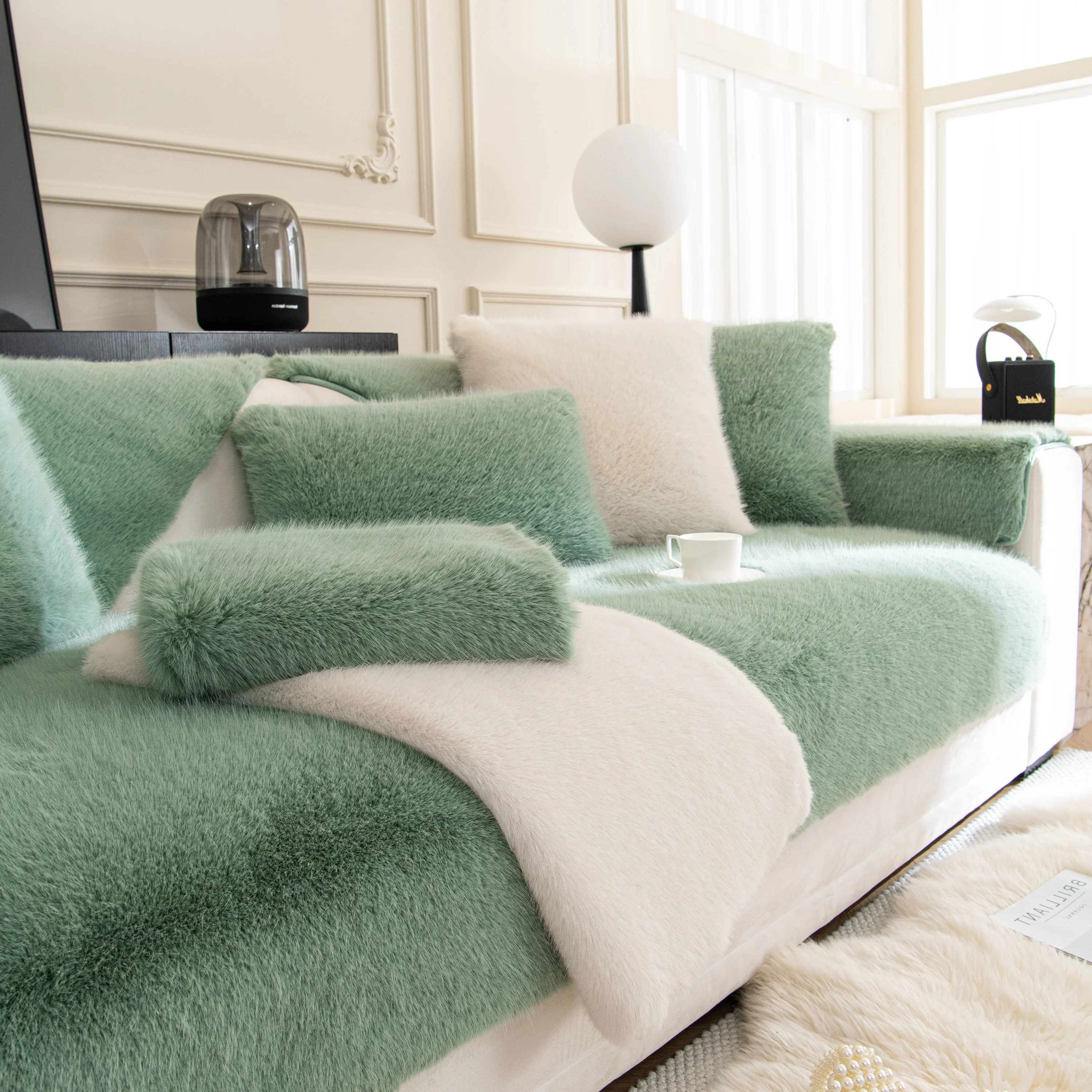 Faux Mink Velvet Luxury Fluffy Sofa Cushion, Winter Warm Thick Plush Non-slip Sofa Covers - Image 127