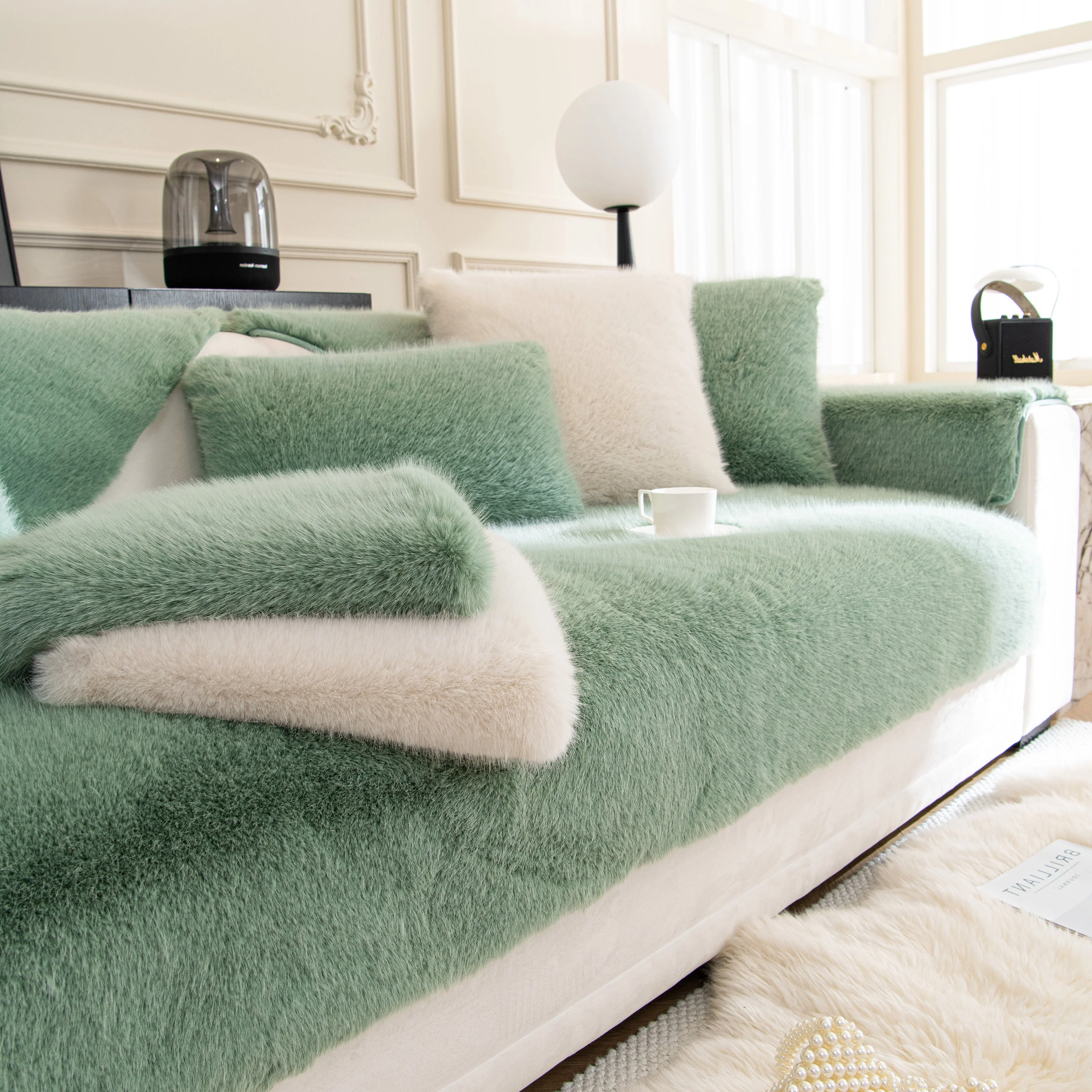 Faux Mink Velvet Luxury Fluffy Sofa Cushion, Winter Warm Thick Plush Non-slip Sofa Covers - Image 128