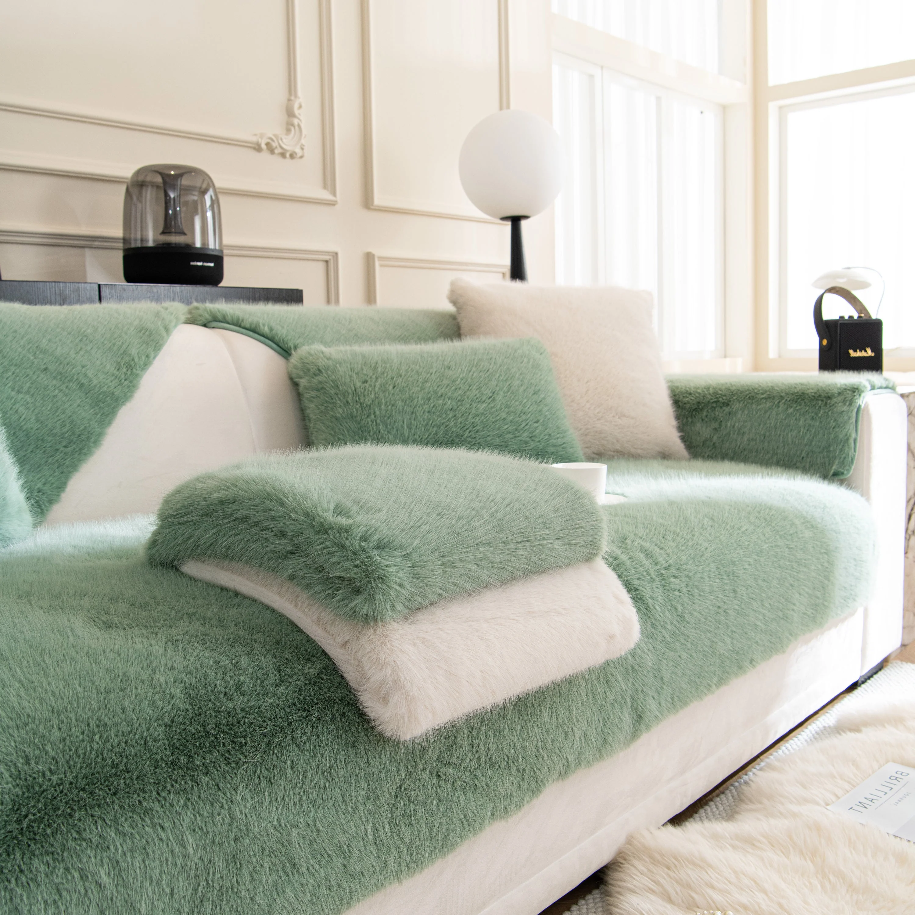 Faux Mink Velvet Luxury Fluffy Sofa Cushion, Winter Warm Thick Plush Non-slip Sofa Covers - Image 129