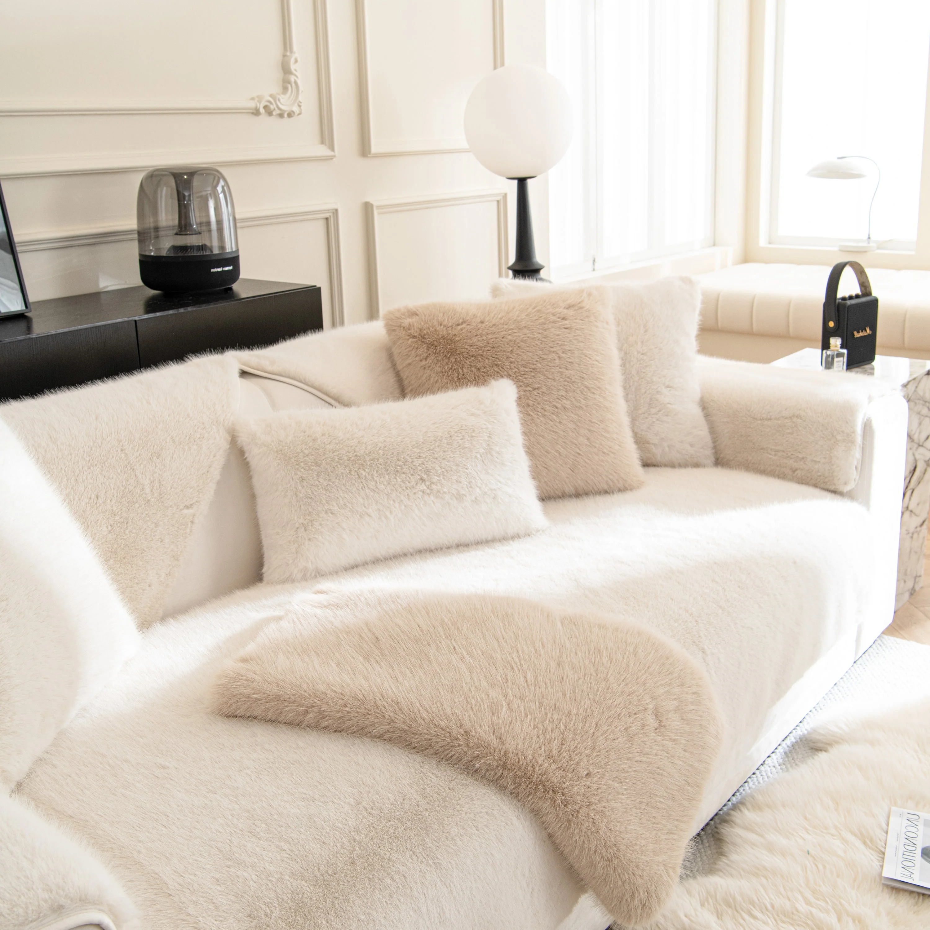 Faux Mink Velvet Luxury Fluffy Sofa Cushion, Winter Warm Thick Plush Non-slip Sofa Covers - Image 13