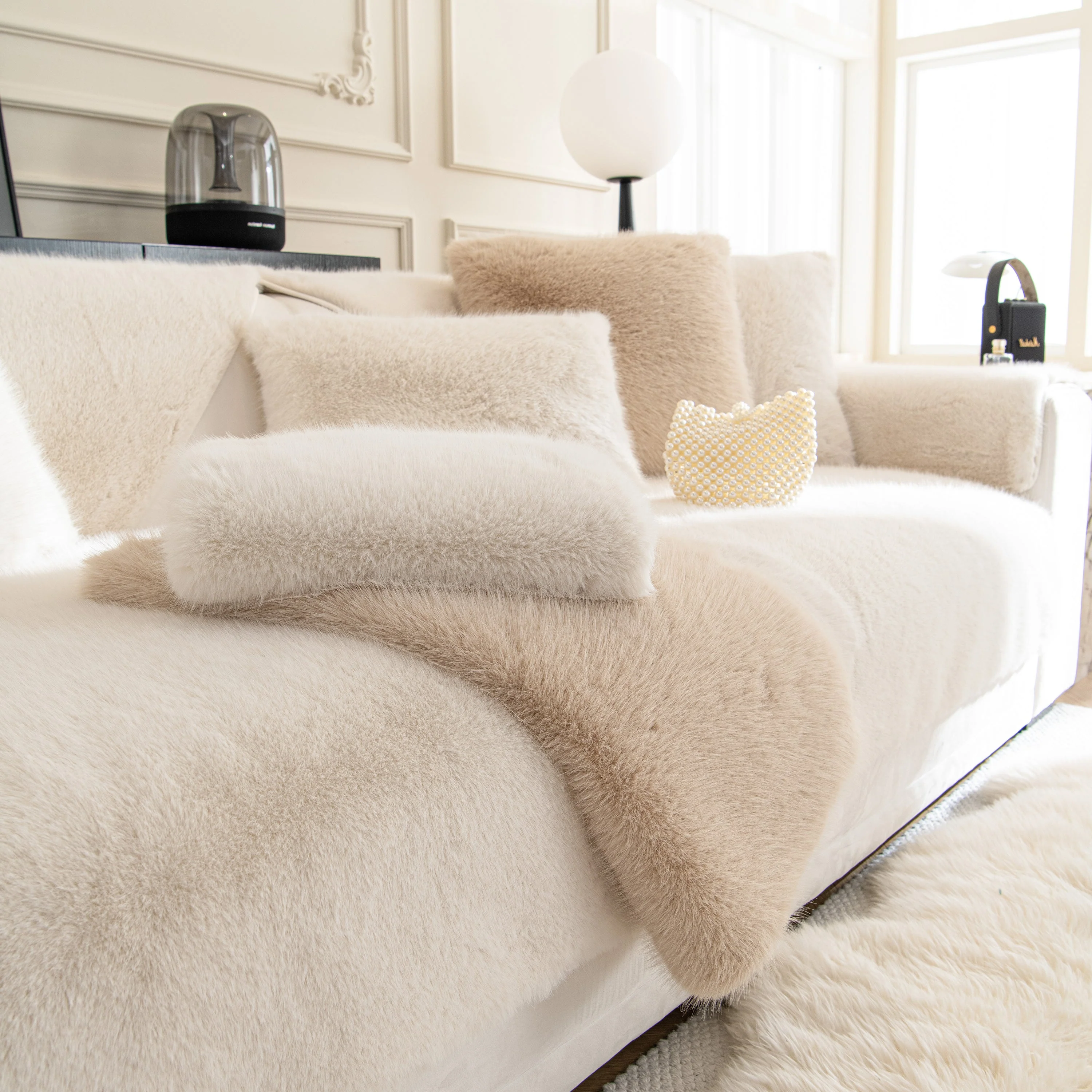 Faux Mink Velvet Luxury Fluffy Sofa Cushion, Winter Warm Thick Plush Non-slip Sofa Covers - Image 14