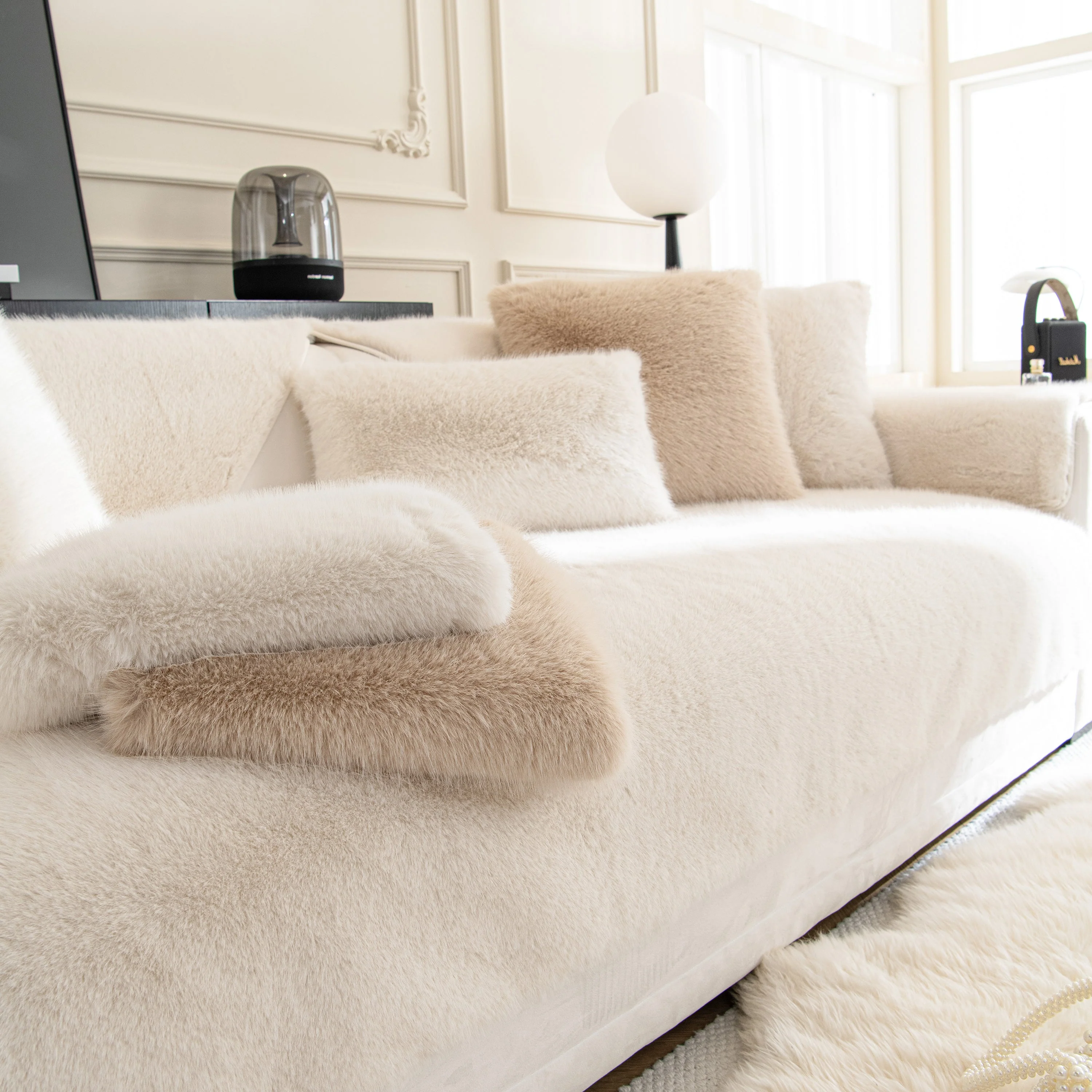 Faux Mink Velvet Luxury Fluffy Sofa Cushion, Winter Warm Thick Plush Non-slip Sofa Covers - Image 15