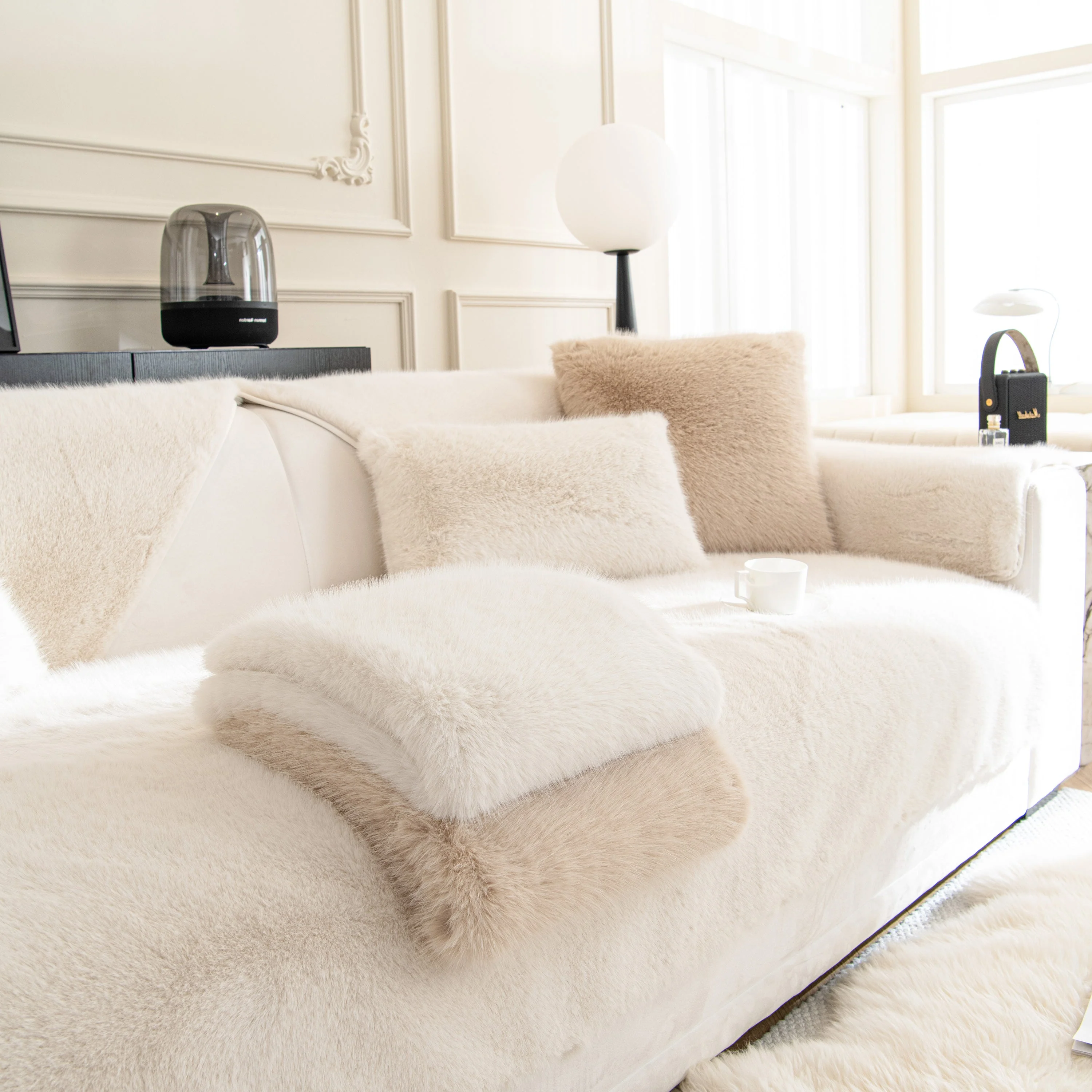 Faux Mink Velvet Luxury Fluffy Sofa Cushion, Winter Warm Thick Plush Non-slip Sofa Covers - Image 18