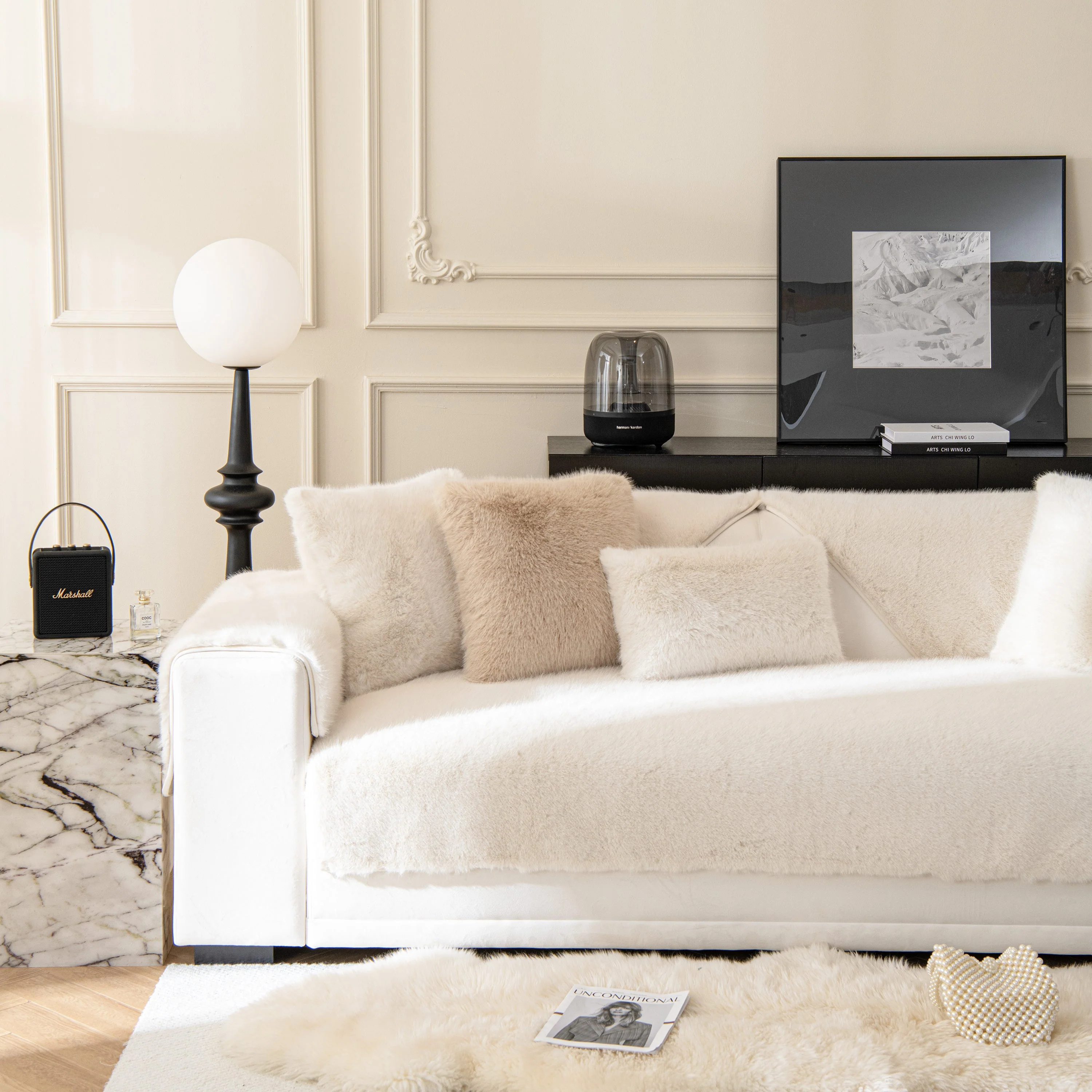 Faux Mink Velvet Luxury Fluffy Sofa Cushion, Winter Warm Thick Plush Non-slip Sofa Covers - Image 2