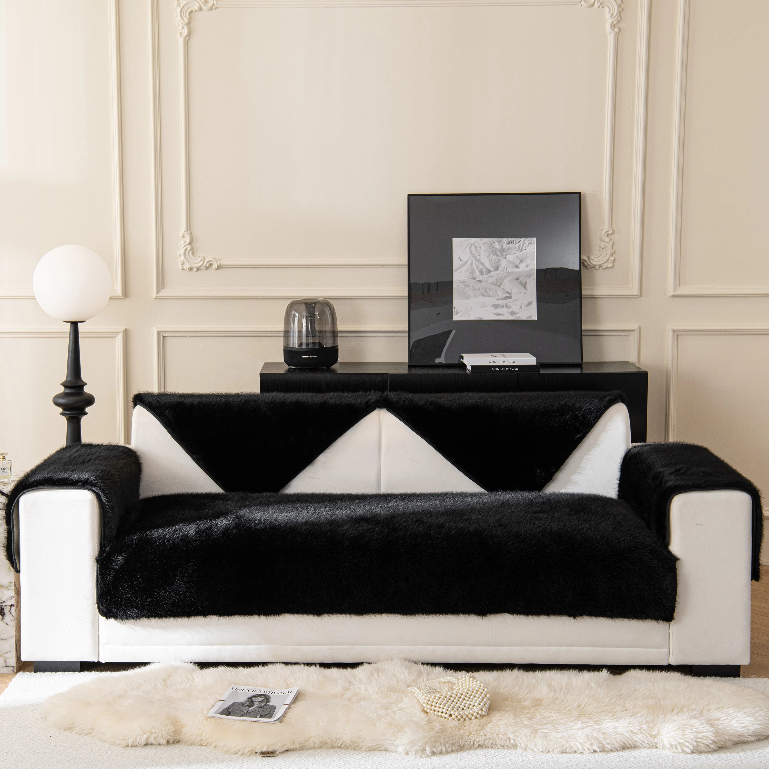Faux Mink Velvet Luxury Fluffy Sofa Cushion, Winter Warm Thick Plush Non-slip Sofa Covers - Image 24