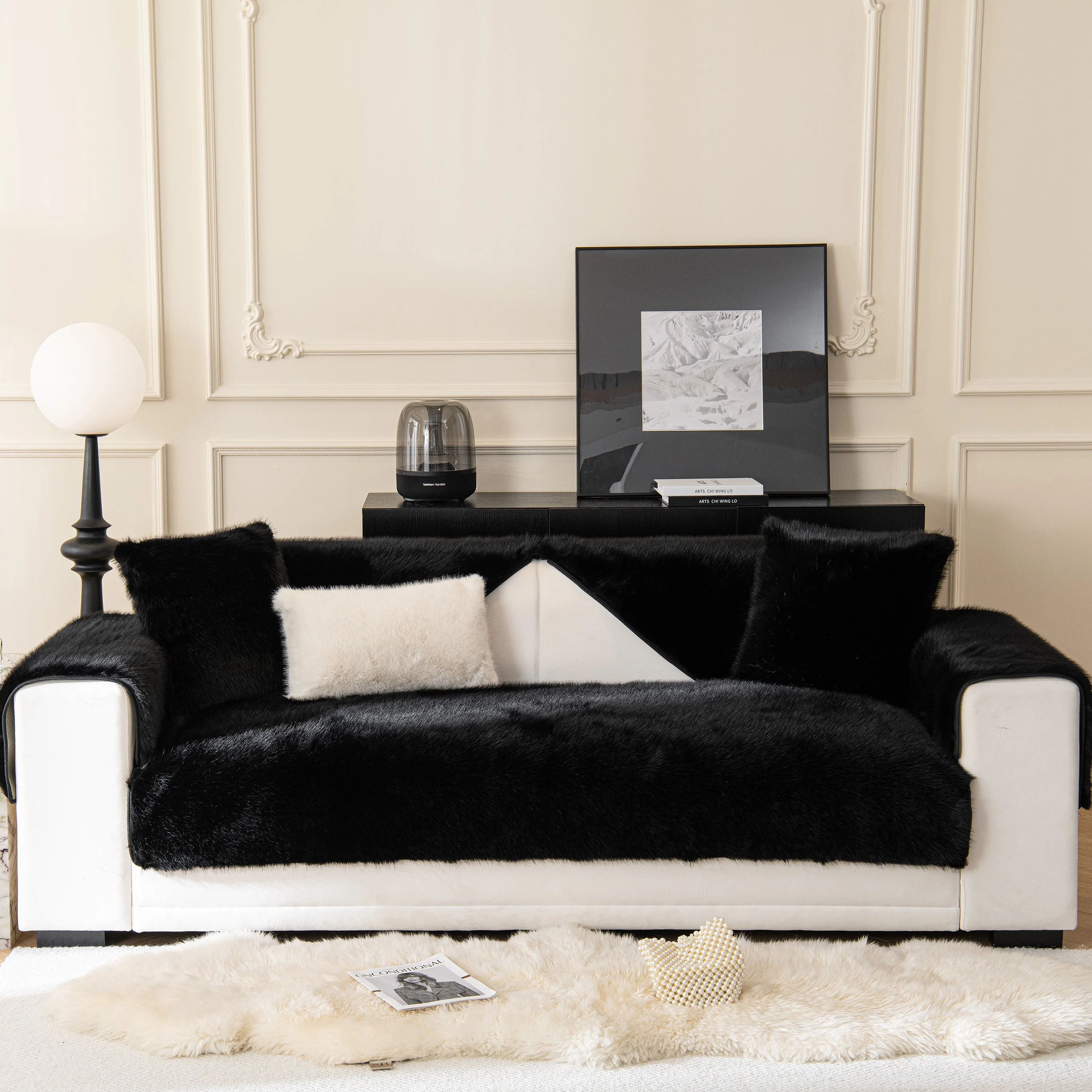 Faux Mink Velvet Luxury Fluffy Sofa Cushion, Winter Warm Thick Plush Non-slip Sofa Covers - Image 25