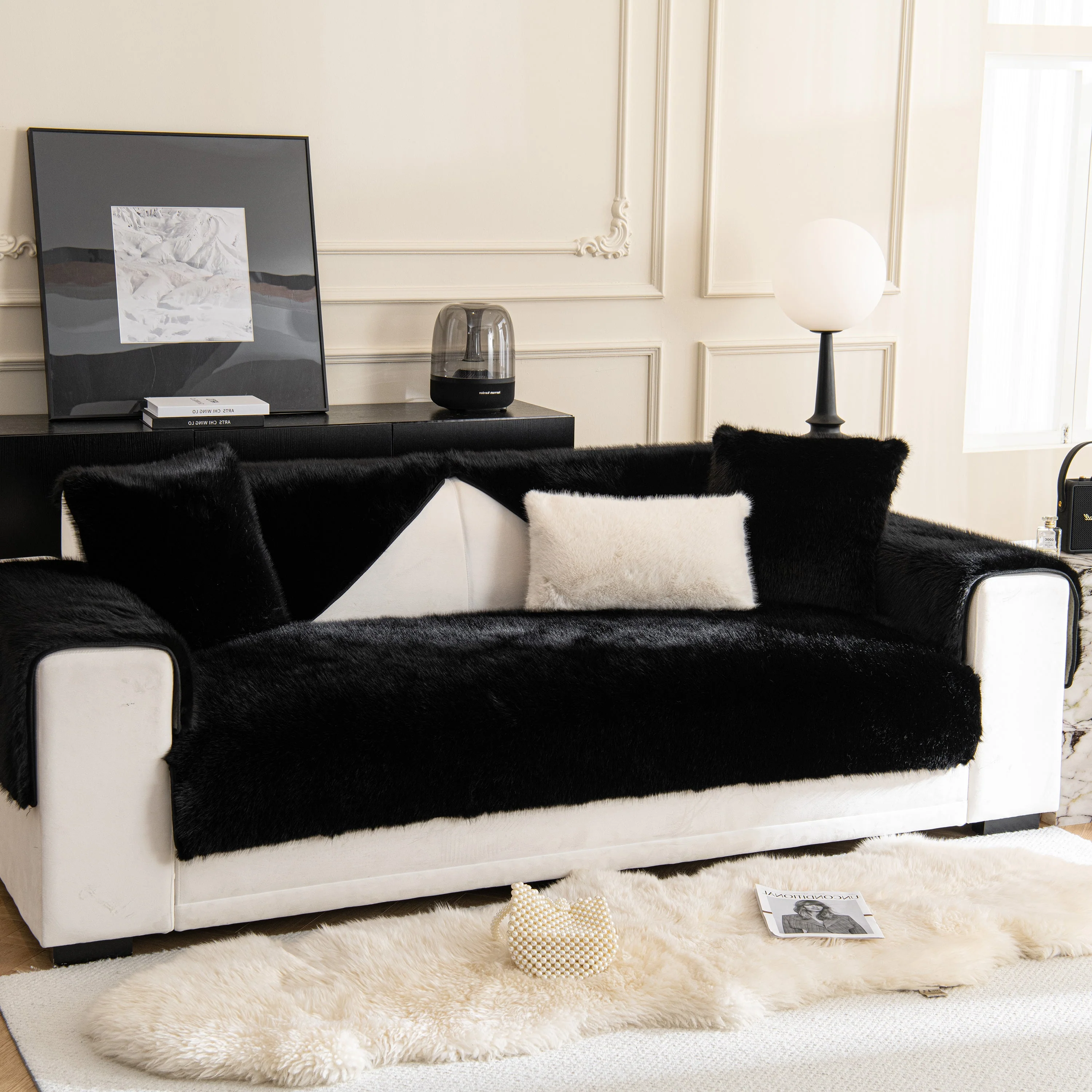 Faux Mink Velvet Luxury Fluffy Sofa Cushion, Winter Warm Thick Plush Non-slip Sofa Covers - Image 26
