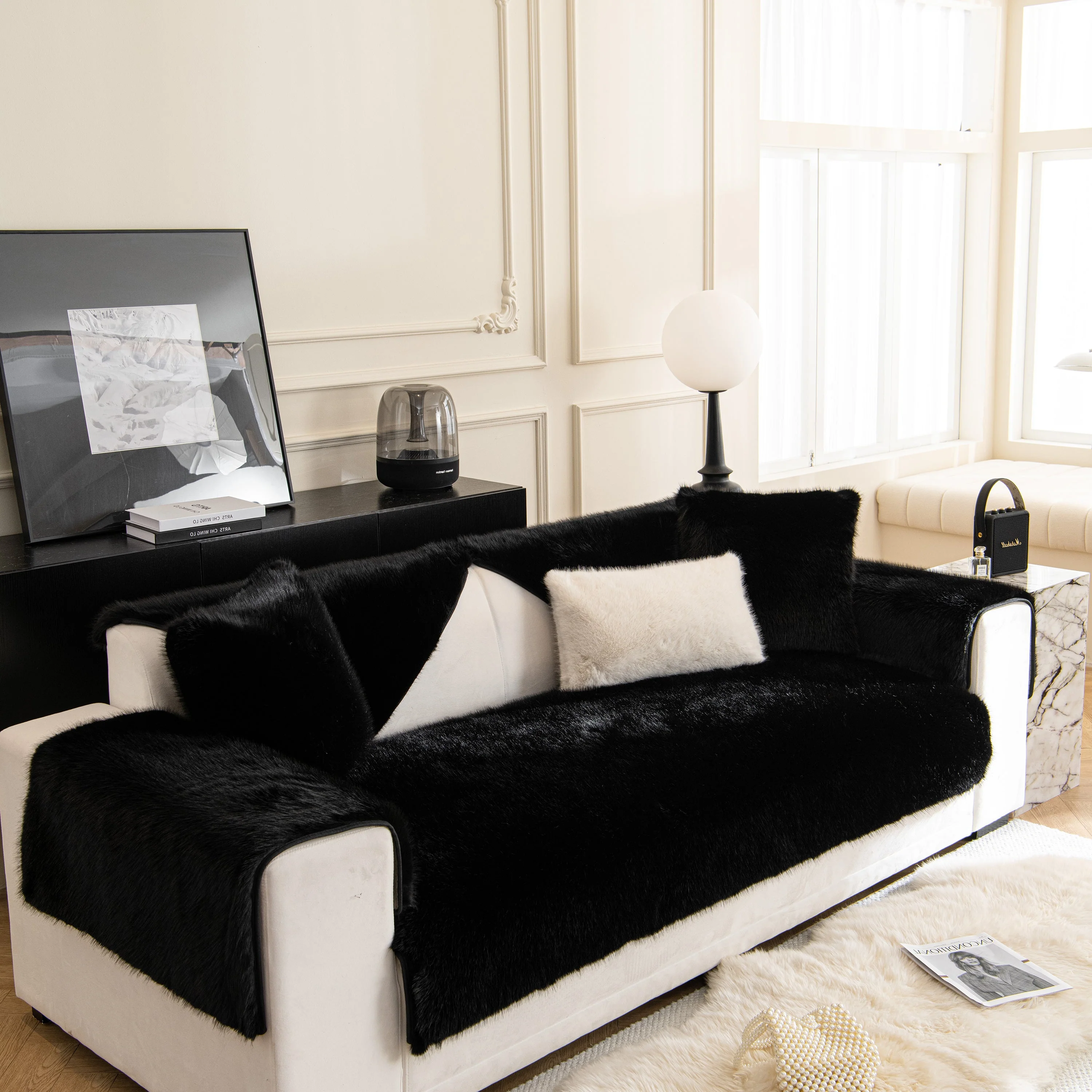 Faux Mink Velvet Luxury Fluffy Sofa Cushion, Winter Warm Thick Plush Non-slip Sofa Covers - Image 27
