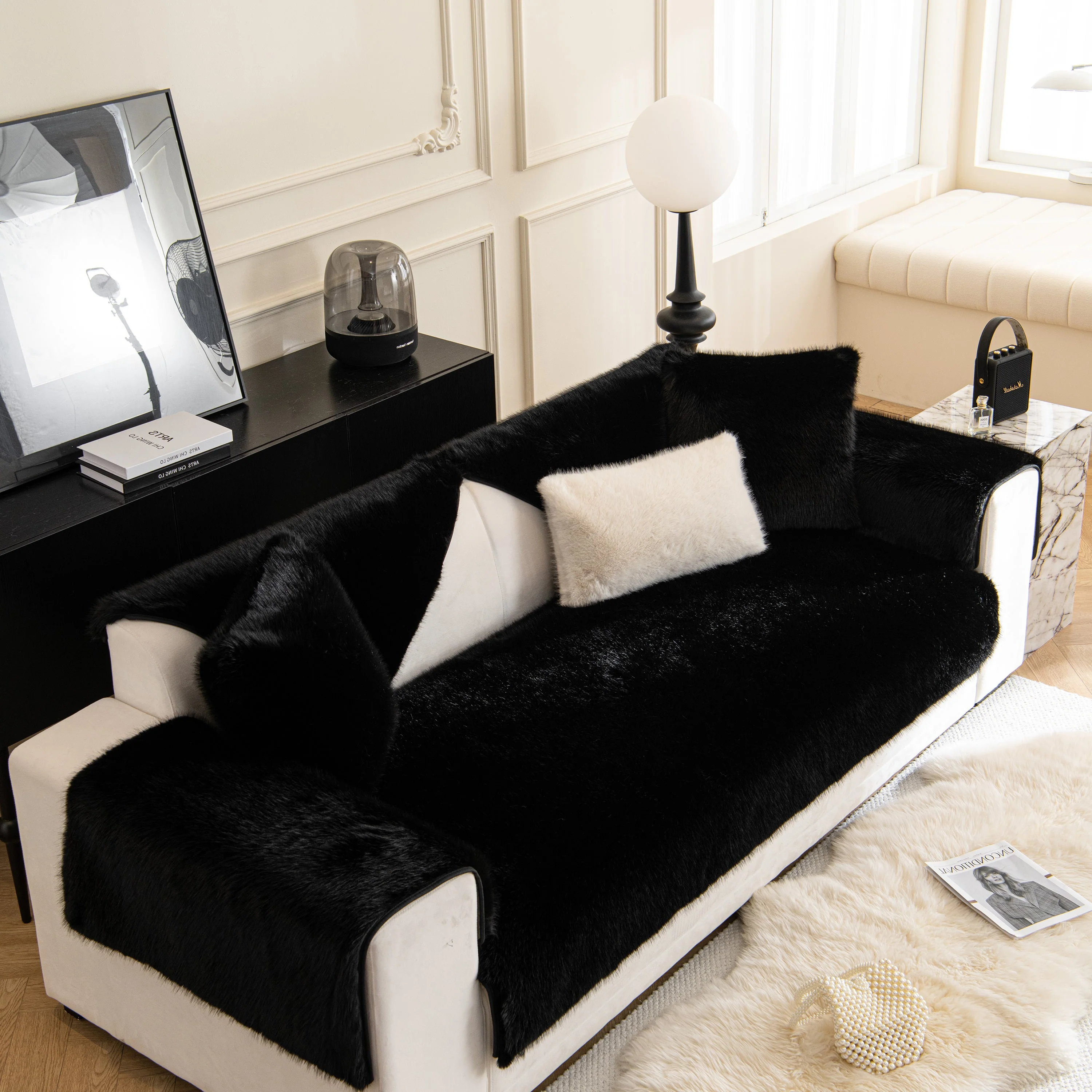 Faux Mink Velvet Luxury Fluffy Sofa Cushion, Winter Warm Thick Plush Non-slip Sofa Covers - Image 28