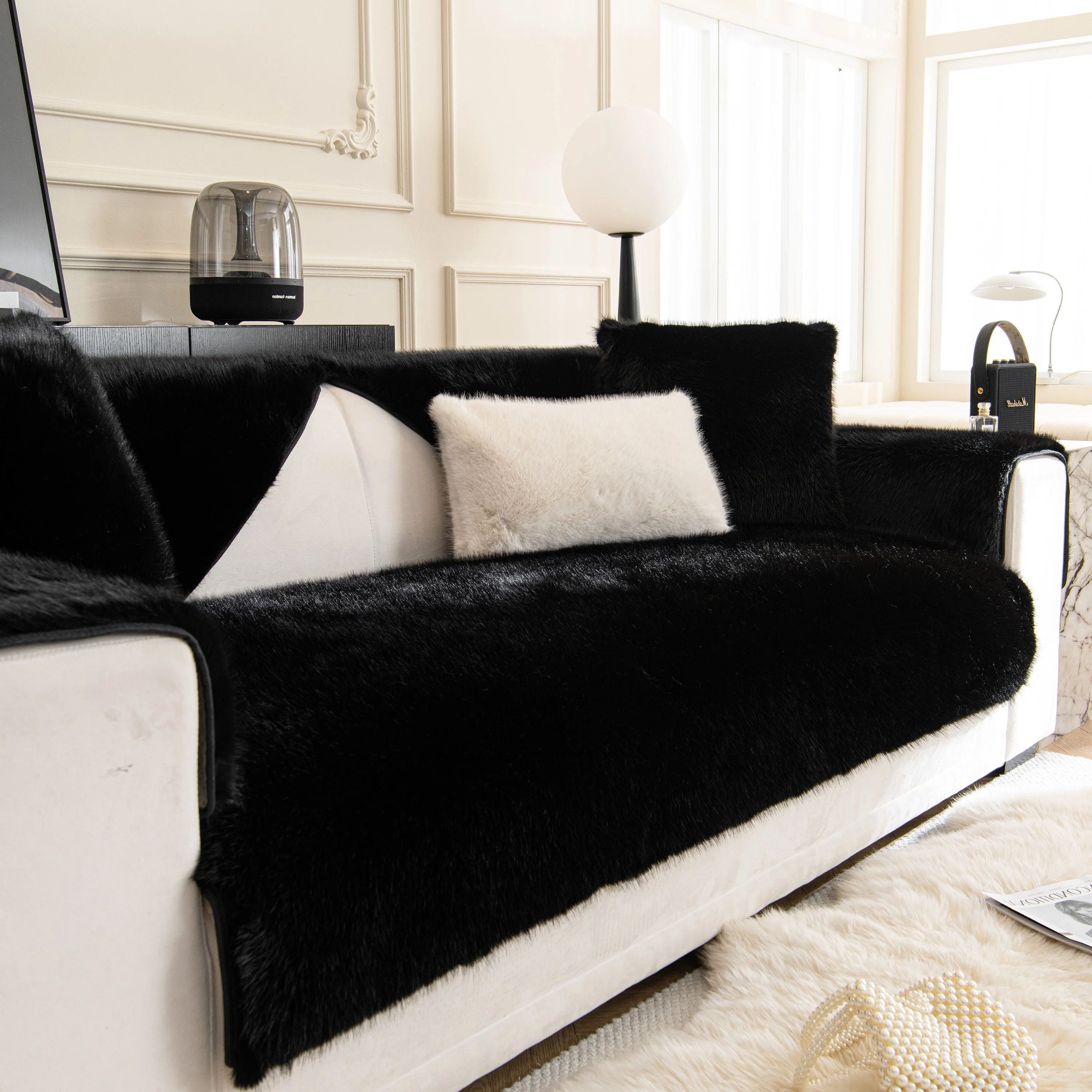 Faux Mink Velvet Luxury Fluffy Sofa Cushion, Winter Warm Thick Plush Non-slip Sofa Covers - Image 29