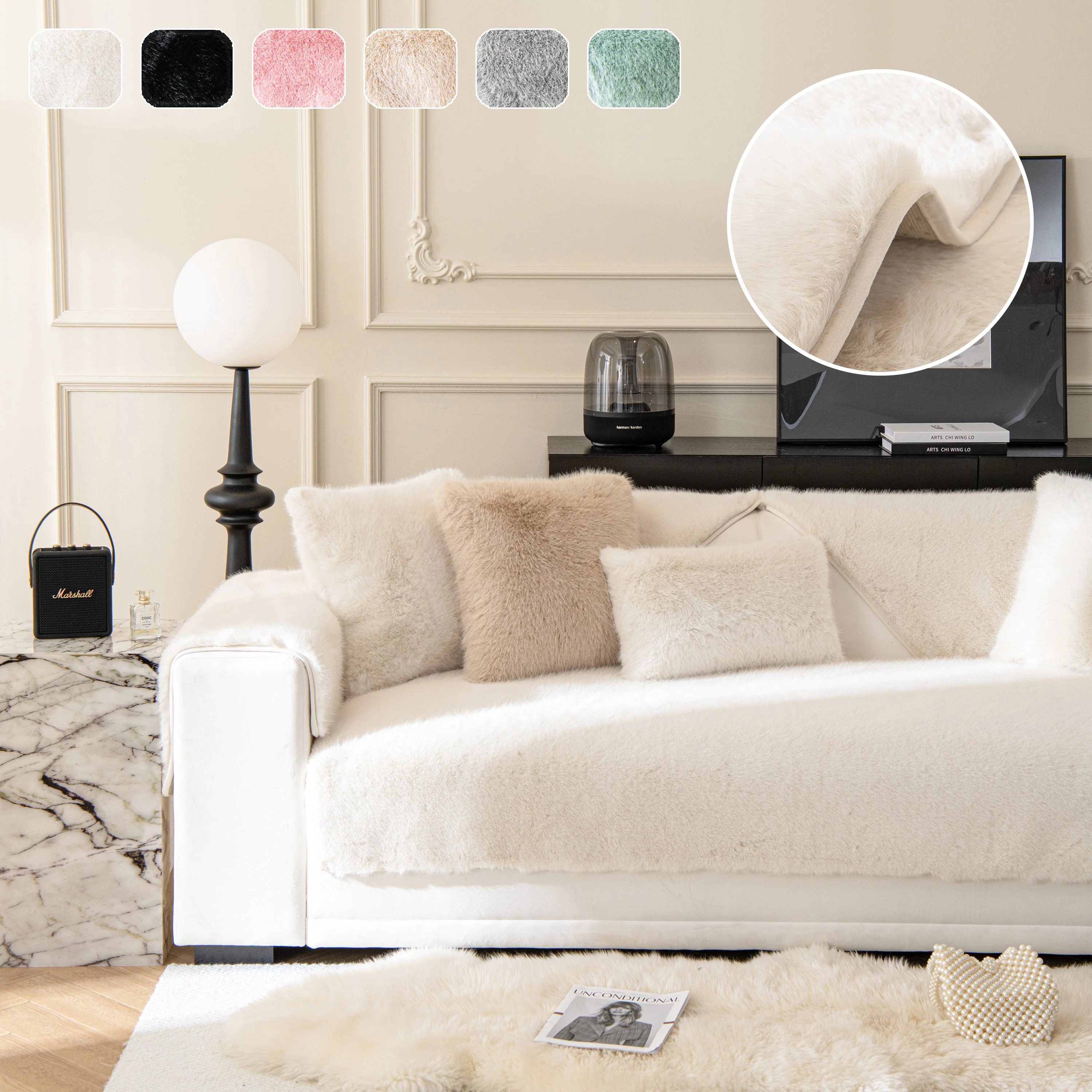 Faux Mink Velvet Luxury Fluffy Sofa Cushion, Winter Warm Thick Plush Non-slip Sofa Covers - Image 3