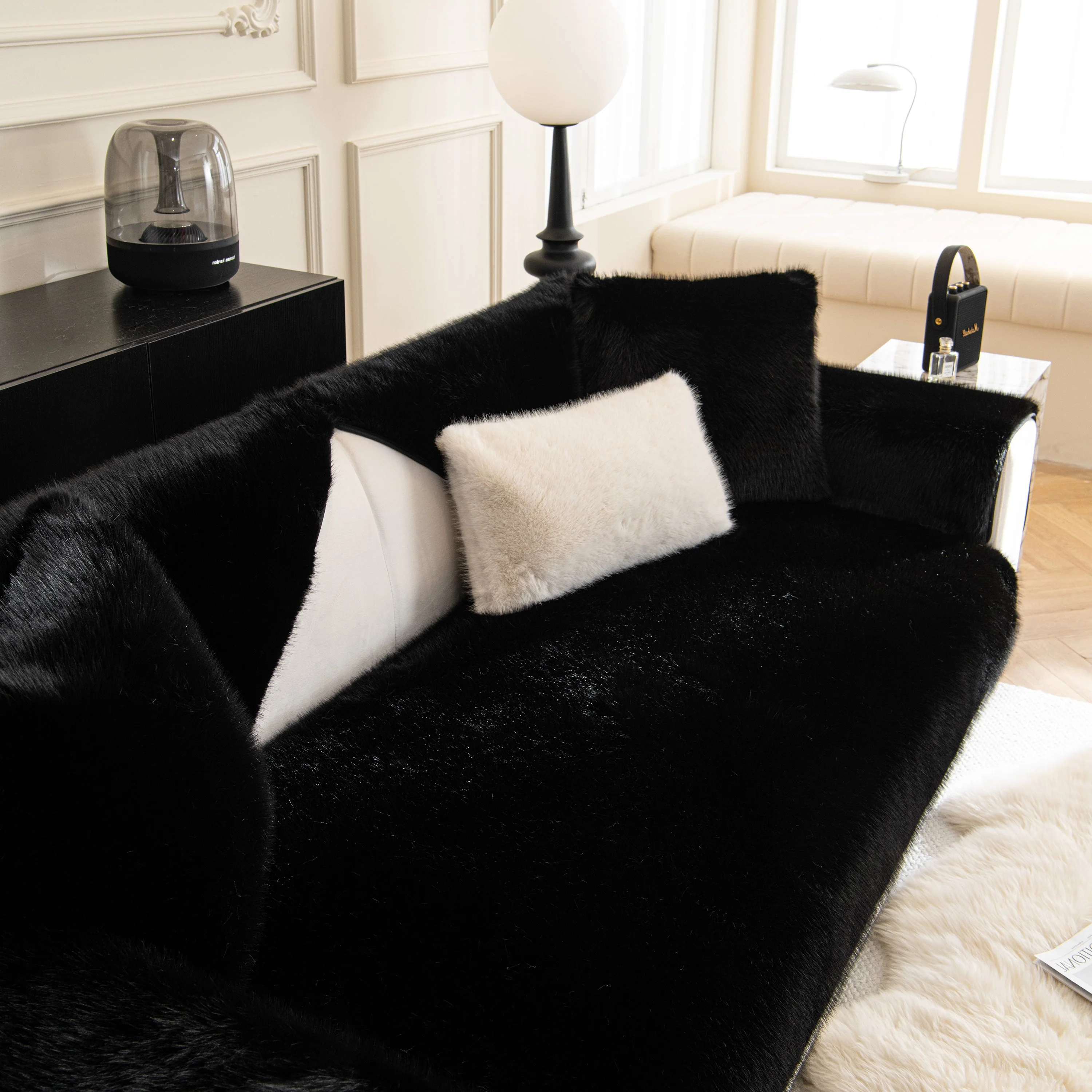 Faux Mink Velvet Luxury Fluffy Sofa Cushion, Winter Warm Thick Plush Non-slip Sofa Covers - Image 30