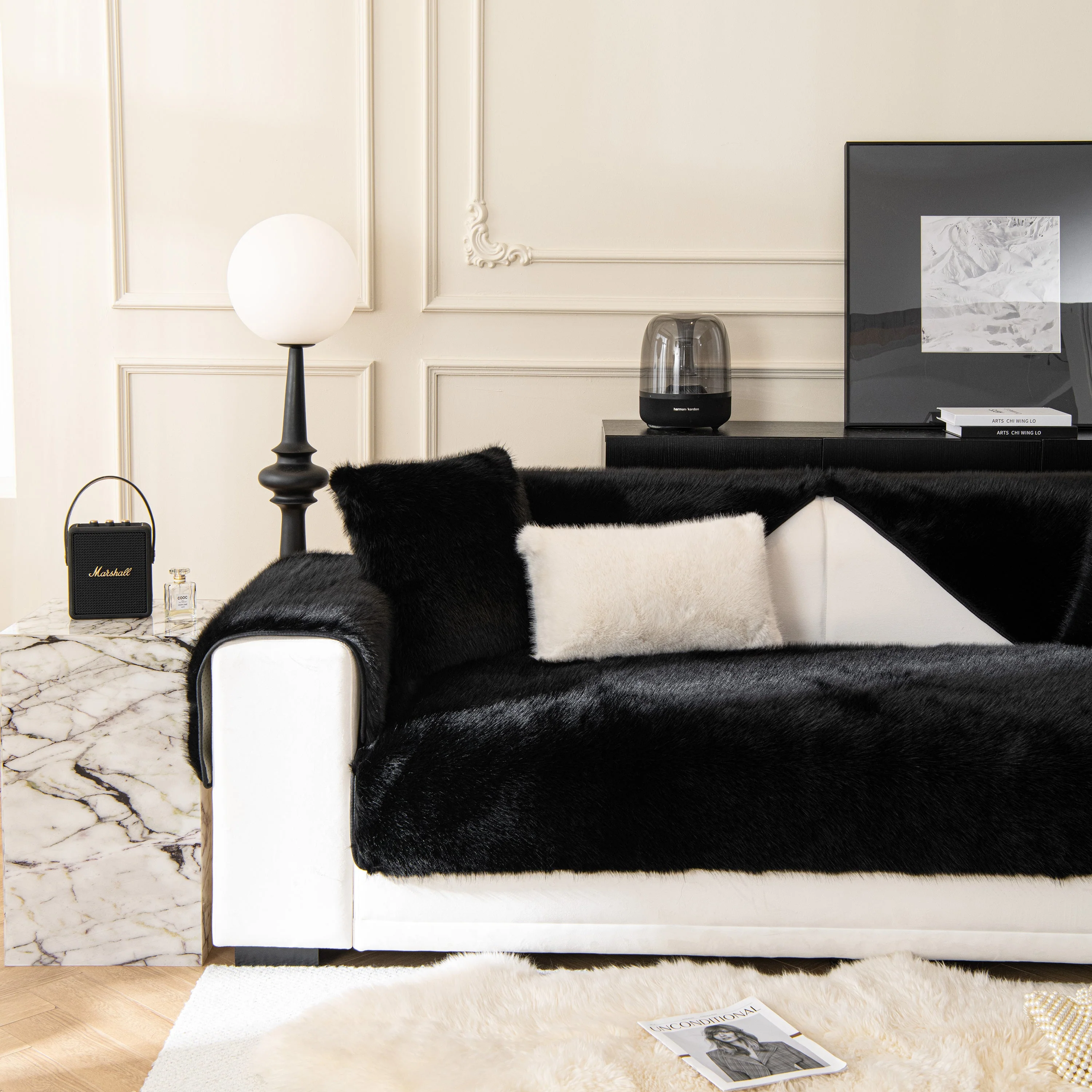 Faux Mink Velvet Luxury Fluffy Sofa Cushion, Winter Warm Thick Plush Non-slip Sofa Covers - Image 32
