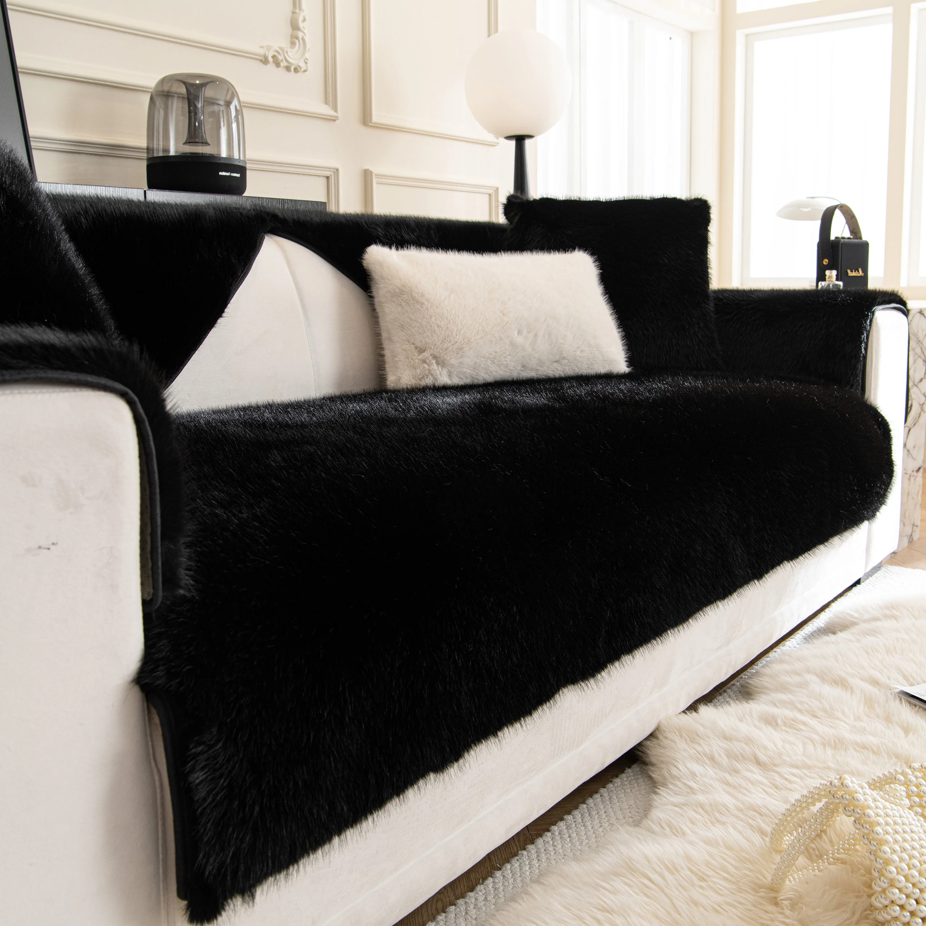 Faux Mink Velvet Luxury Fluffy Sofa Cushion, Winter Warm Thick Plush Non-slip Sofa Covers - Image 33