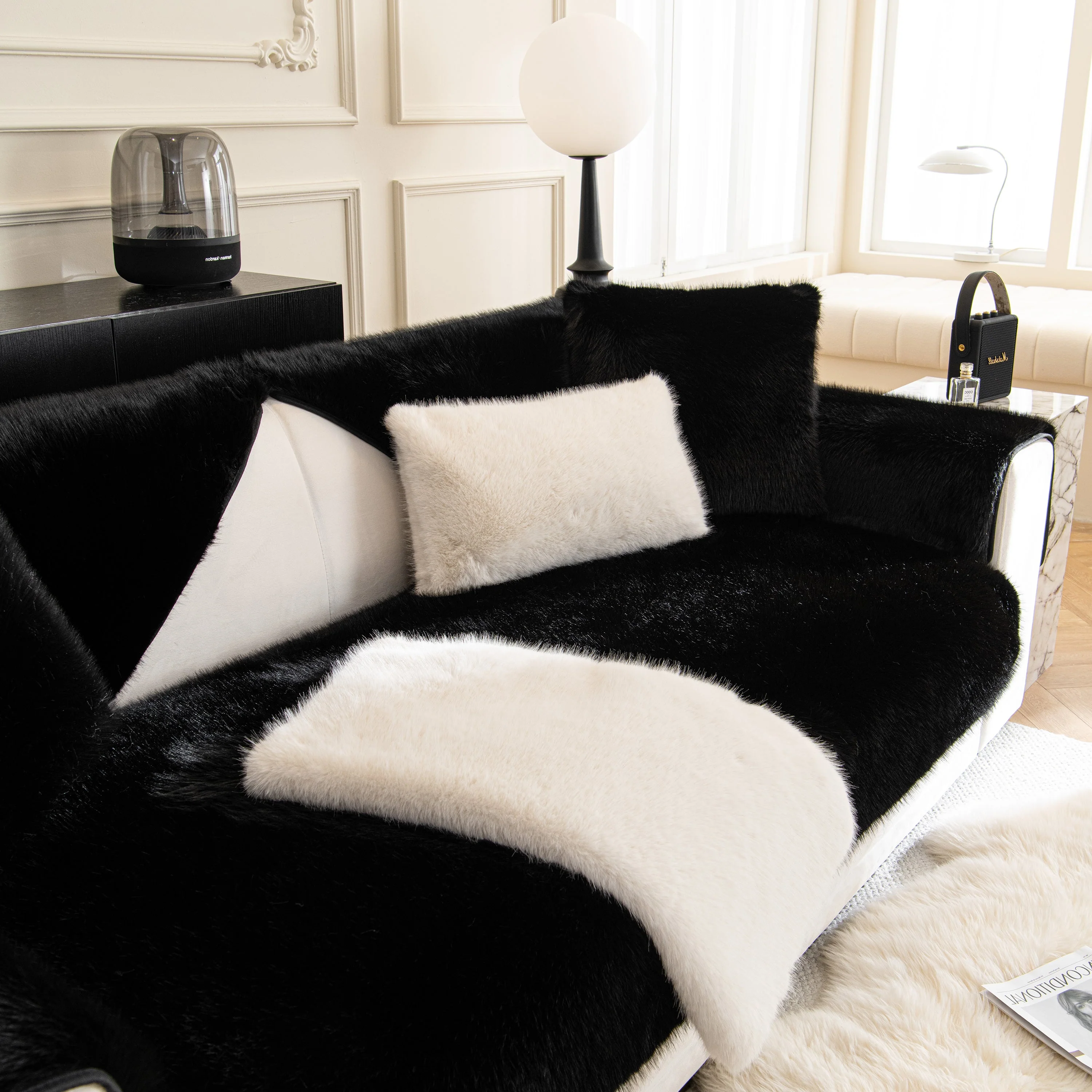 Faux Mink Velvet Luxury Fluffy Sofa Cushion, Winter Warm Thick Plush Non-slip Sofa Covers - Image 34
