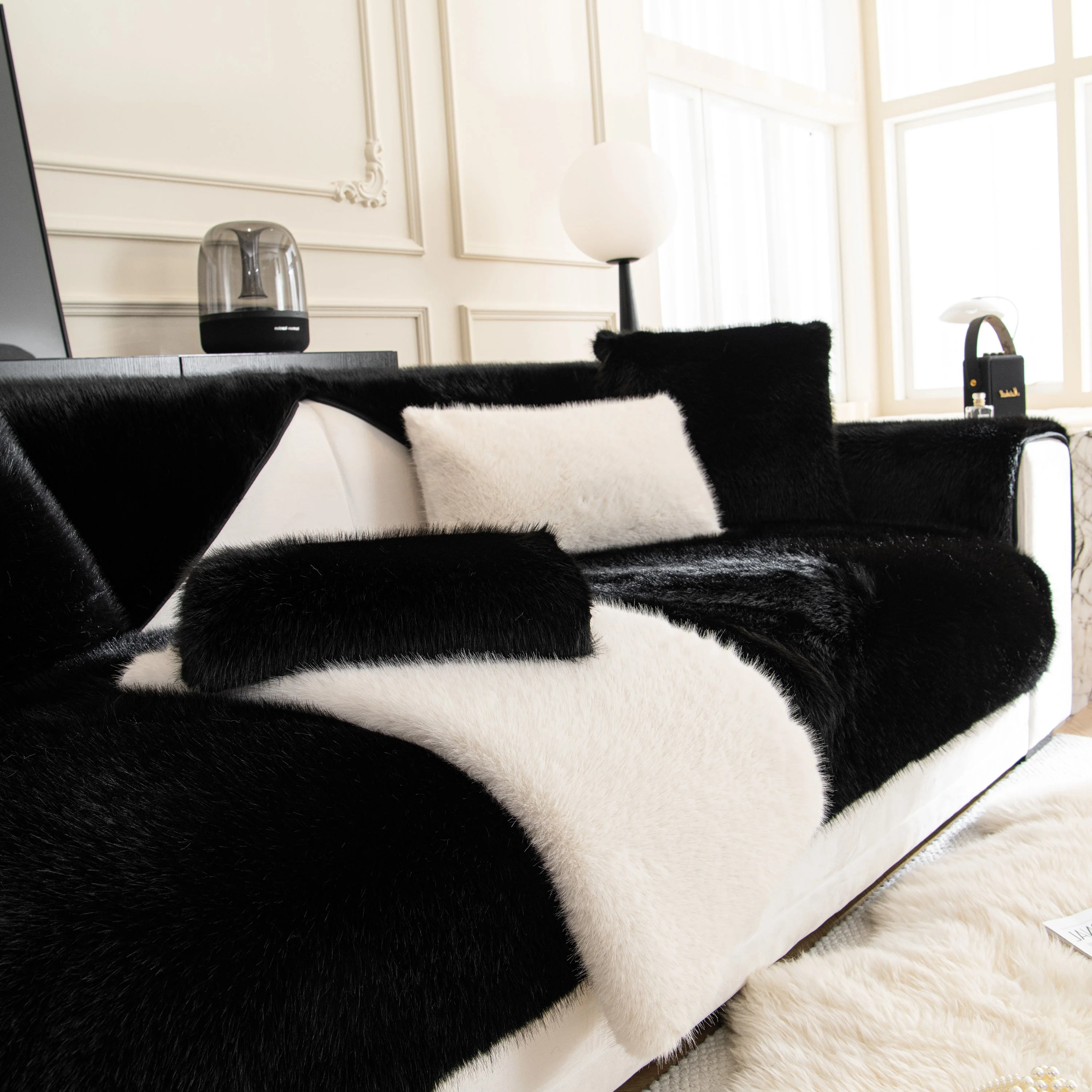 Faux Mink Velvet Luxury Fluffy Sofa Cushion, Winter Warm Thick Plush Non-slip Sofa Covers - Image 36
