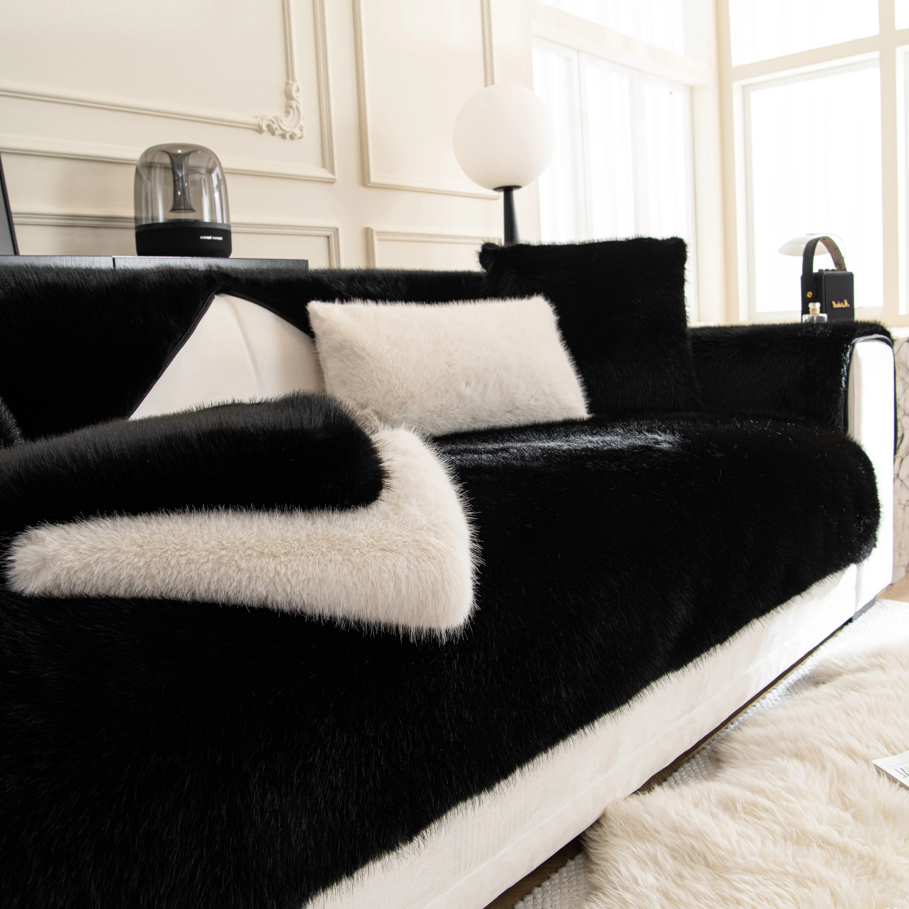 Faux Mink Velvet Luxury Fluffy Sofa Cushion, Winter Warm Thick Plush Non-slip Sofa Covers - Image 37