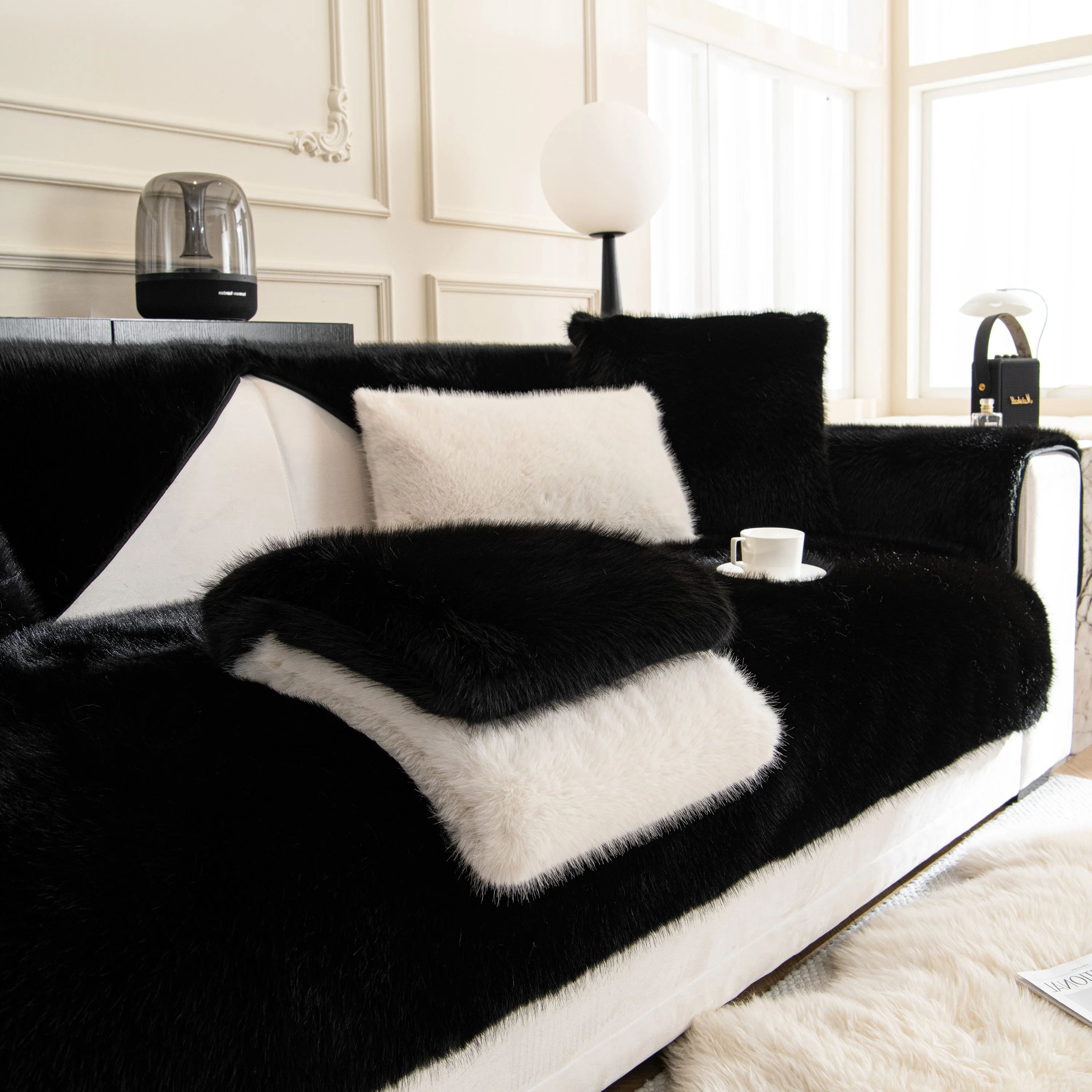 Faux Mink Velvet Luxury Fluffy Sofa Cushion, Winter Warm Thick Plush Non-slip Sofa Covers - Image 38