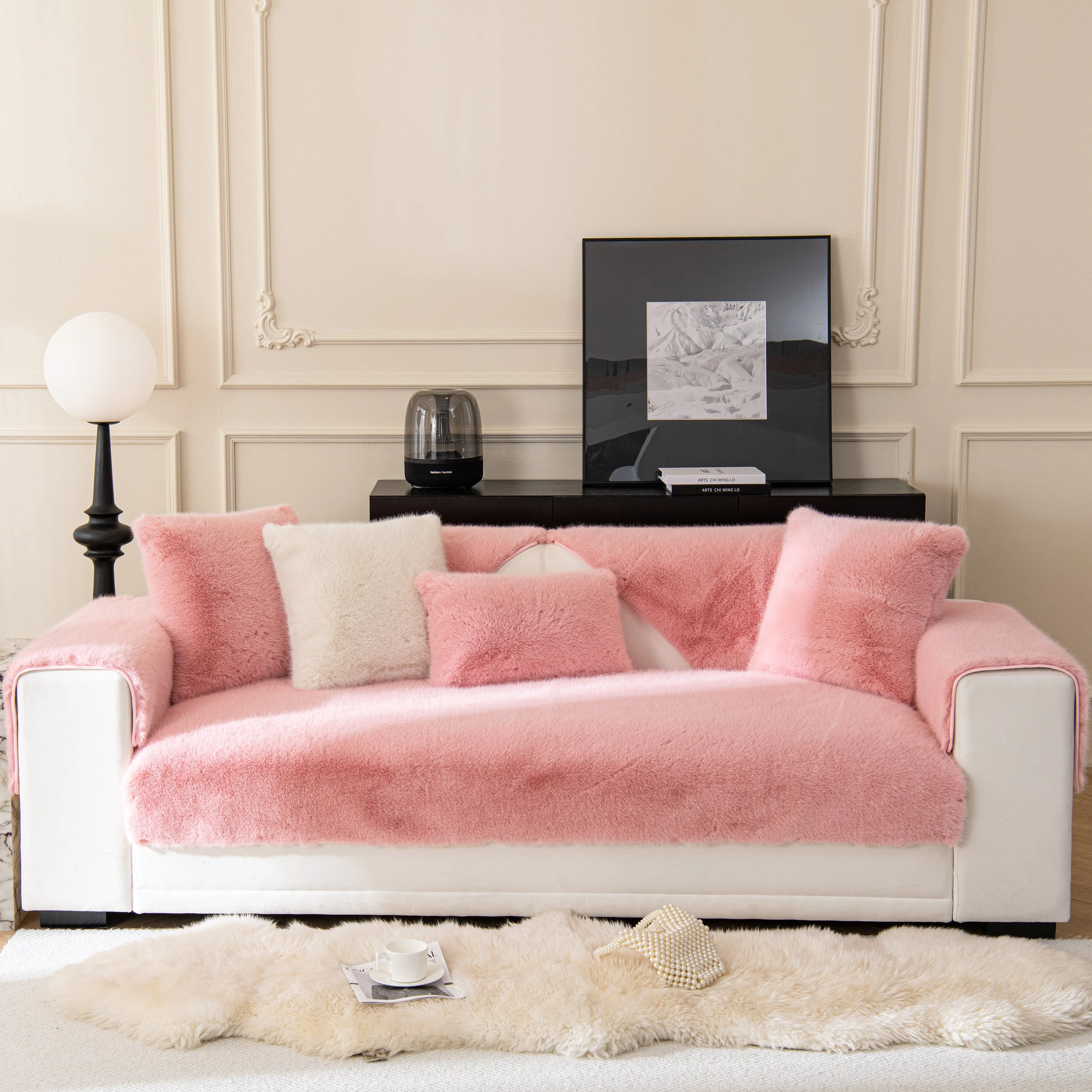 Faux Mink Velvet Luxury Fluffy Sofa Cushion, Winter Warm Thick Plush Non-slip Sofa Covers - Image 42