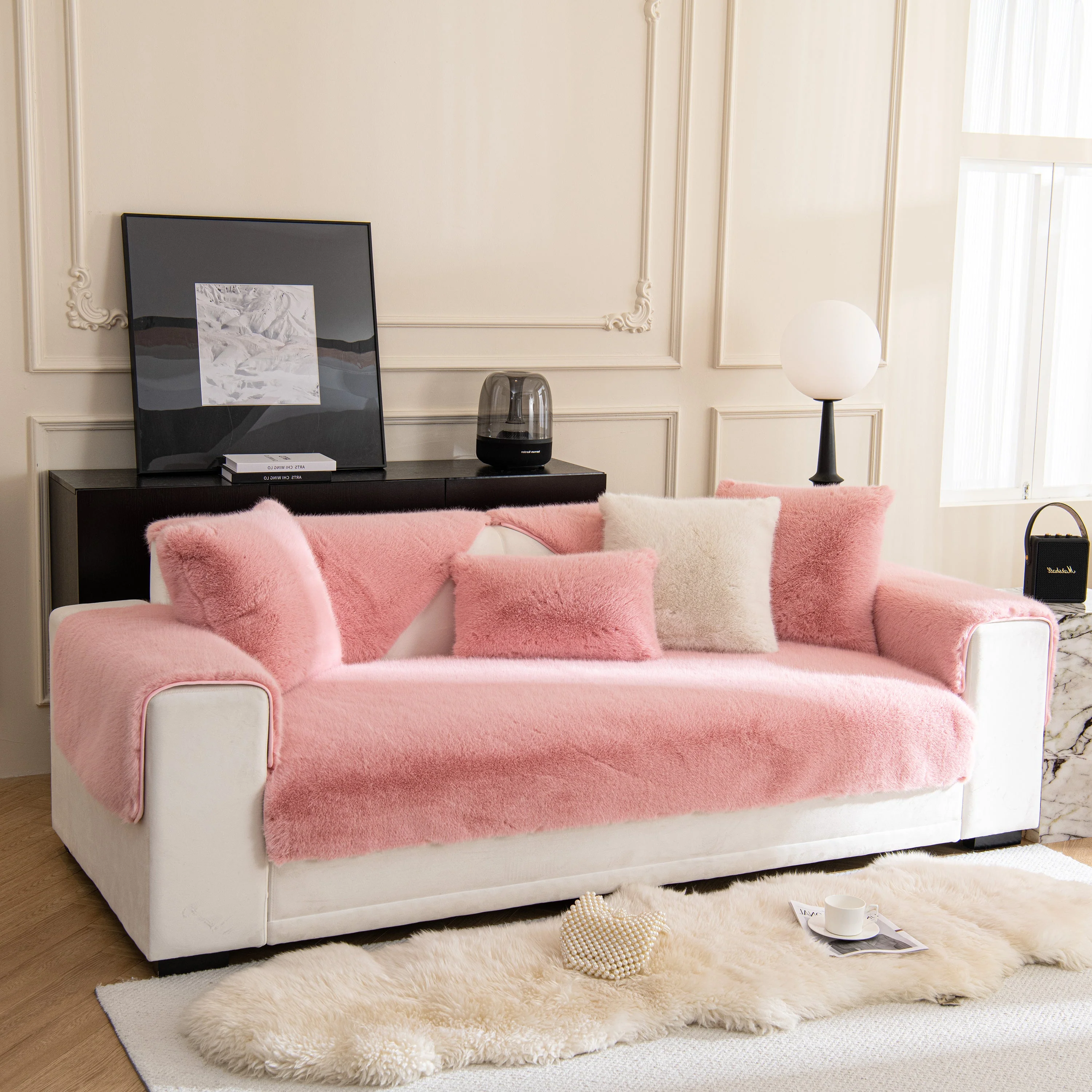Faux Mink Velvet Luxury Fluffy Sofa Cushion, Winter Warm Thick Plush Non-slip Sofa Covers - Image 43