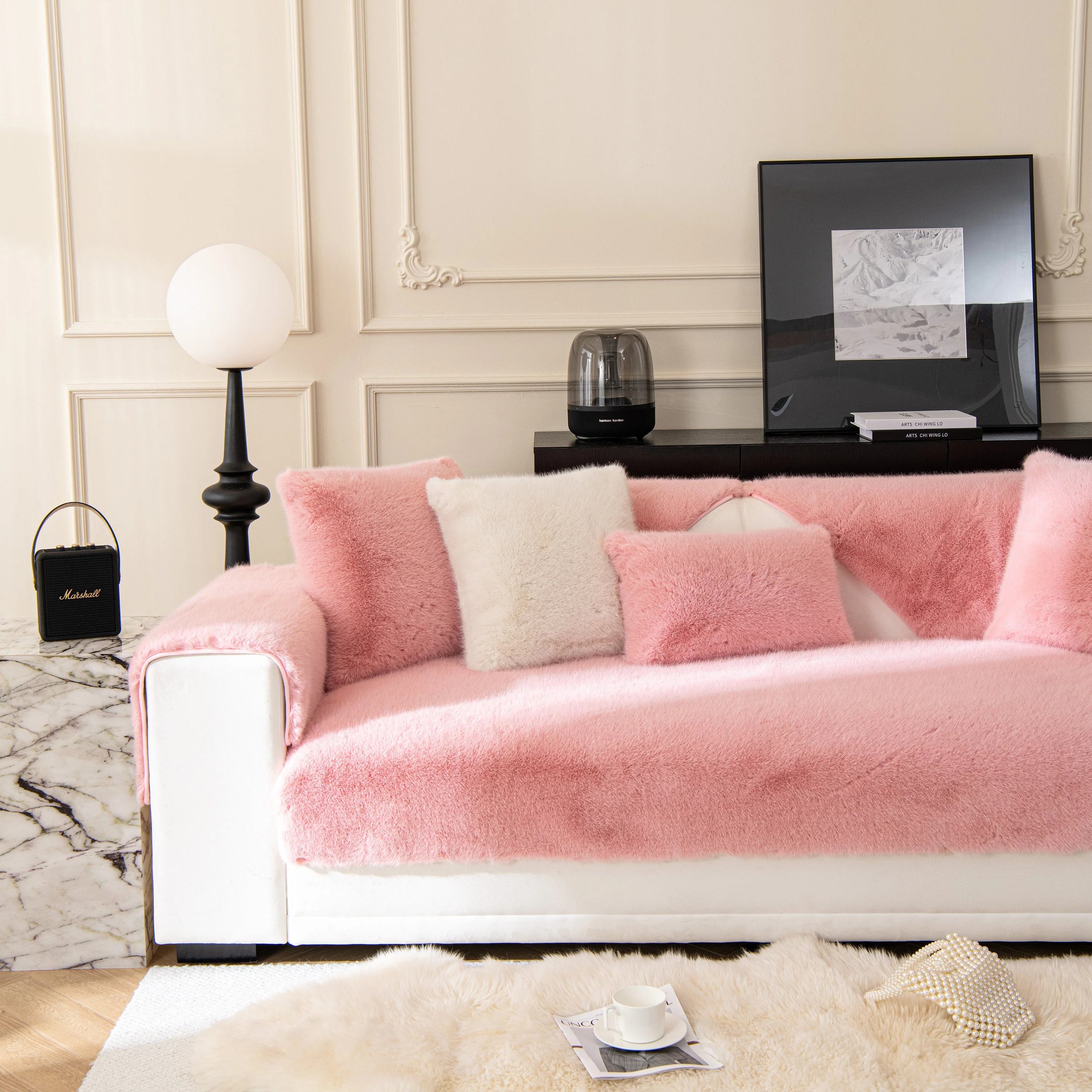 Faux Mink Velvet Luxury Fluffy Sofa Cushion, Winter Warm Thick Plush Non-slip Sofa Covers - Image 44