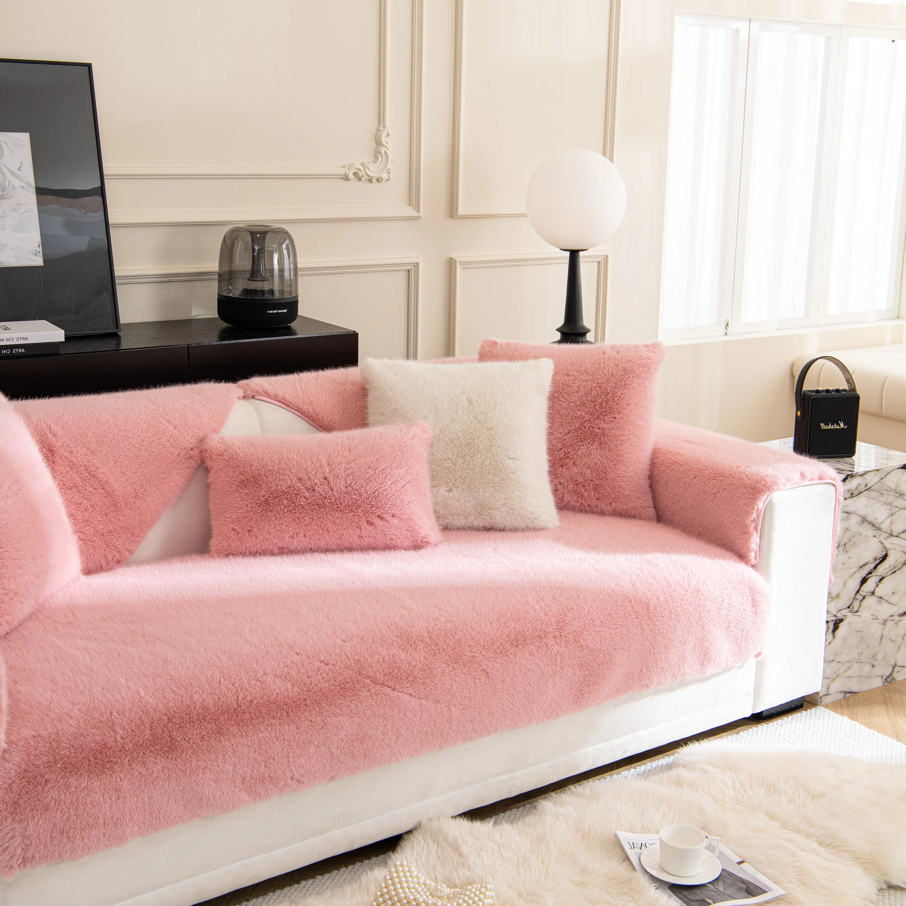 Faux Mink Velvet Luxury Fluffy Sofa Cushion, Winter Warm Thick Plush Non-slip Sofa Covers - Image 45