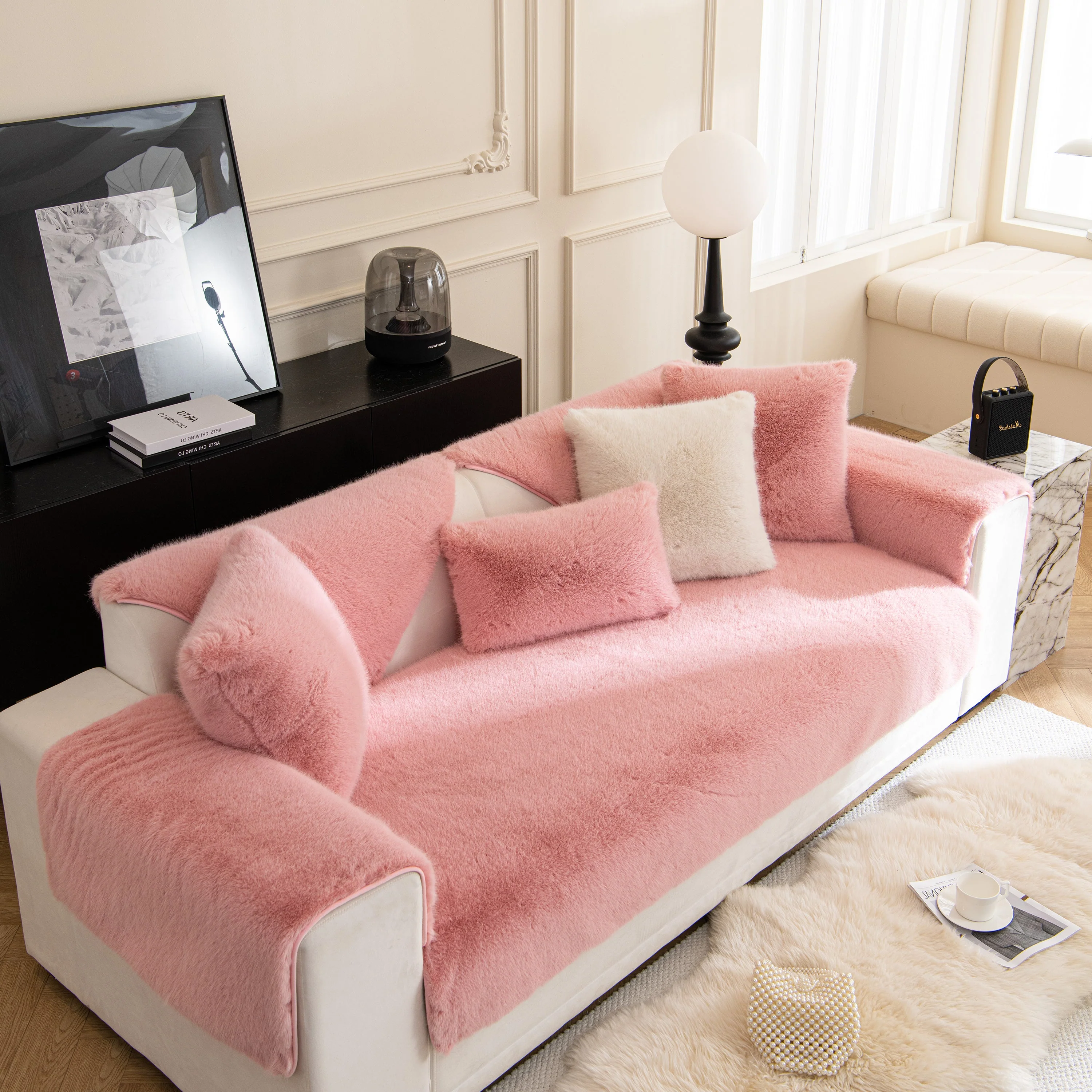 Faux Mink Velvet Luxury Fluffy Sofa Cushion, Winter Warm Thick Plush Non-slip Sofa Covers - Image 46