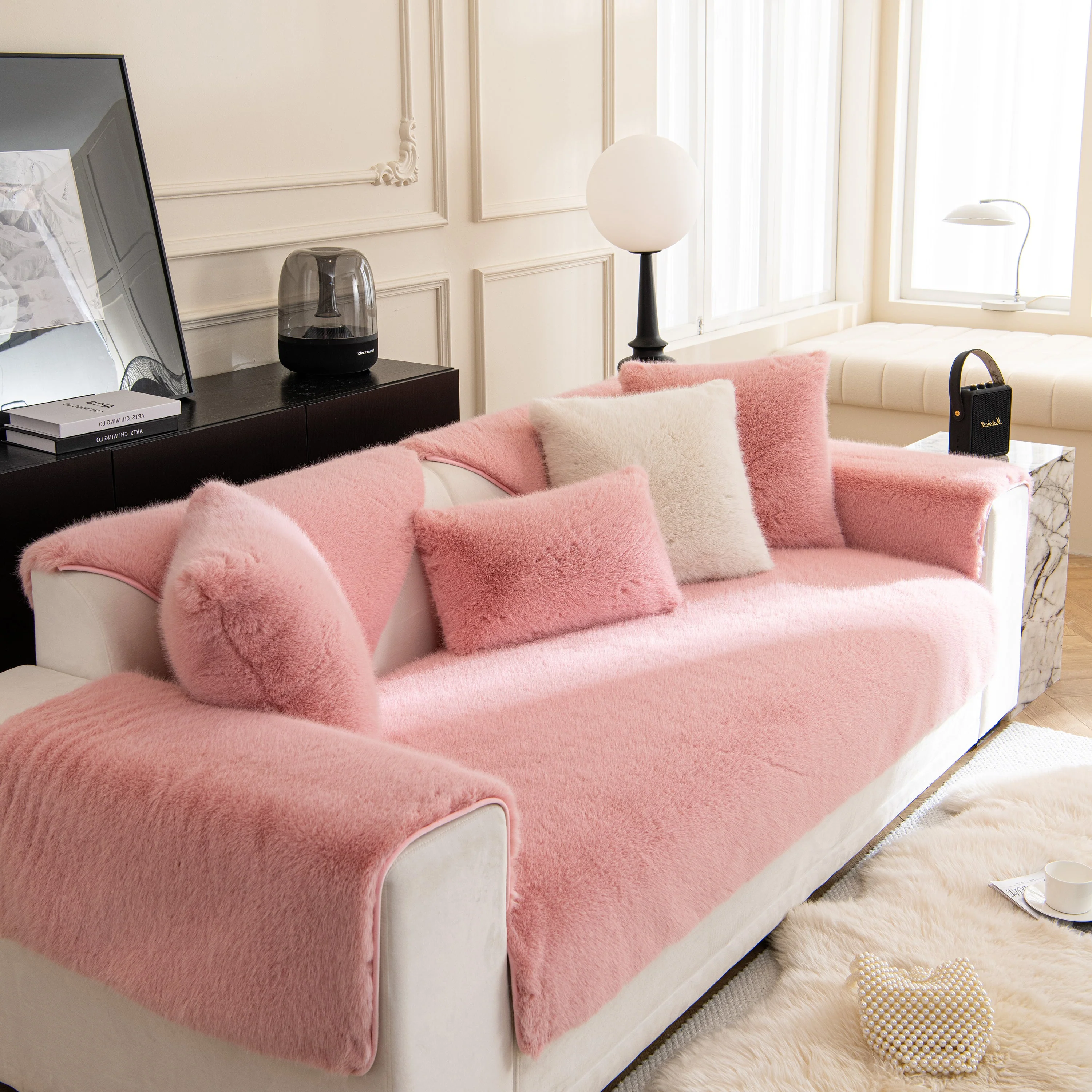 Faux Mink Velvet Luxury Fluffy Sofa Cushion, Winter Warm Thick Plush Non-slip Sofa Covers - Image 47