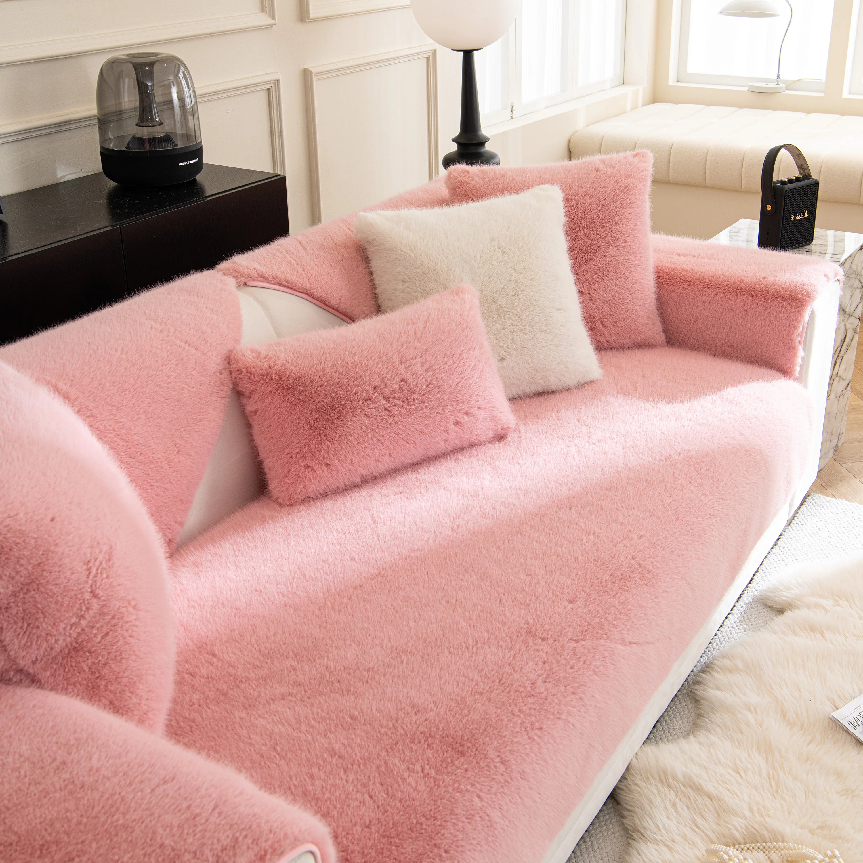 Faux Mink Velvet Luxury Fluffy Sofa Cushion, Winter Warm Thick Plush Non-slip Sofa Covers - Image 49