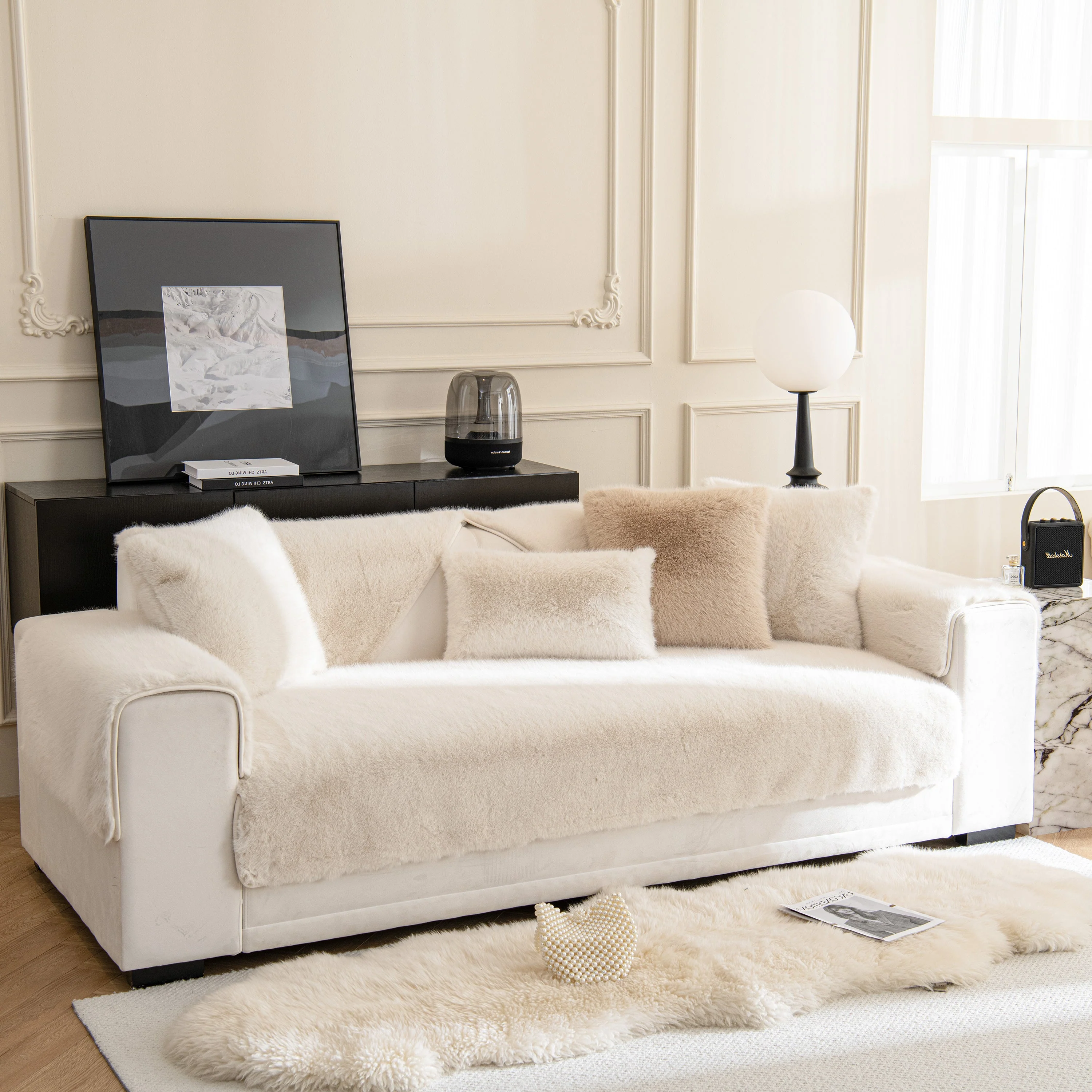 Faux Mink Velvet Luxury Fluffy Sofa Cushion, Winter Warm Thick Plush Non-slip Sofa Covers - Image 5