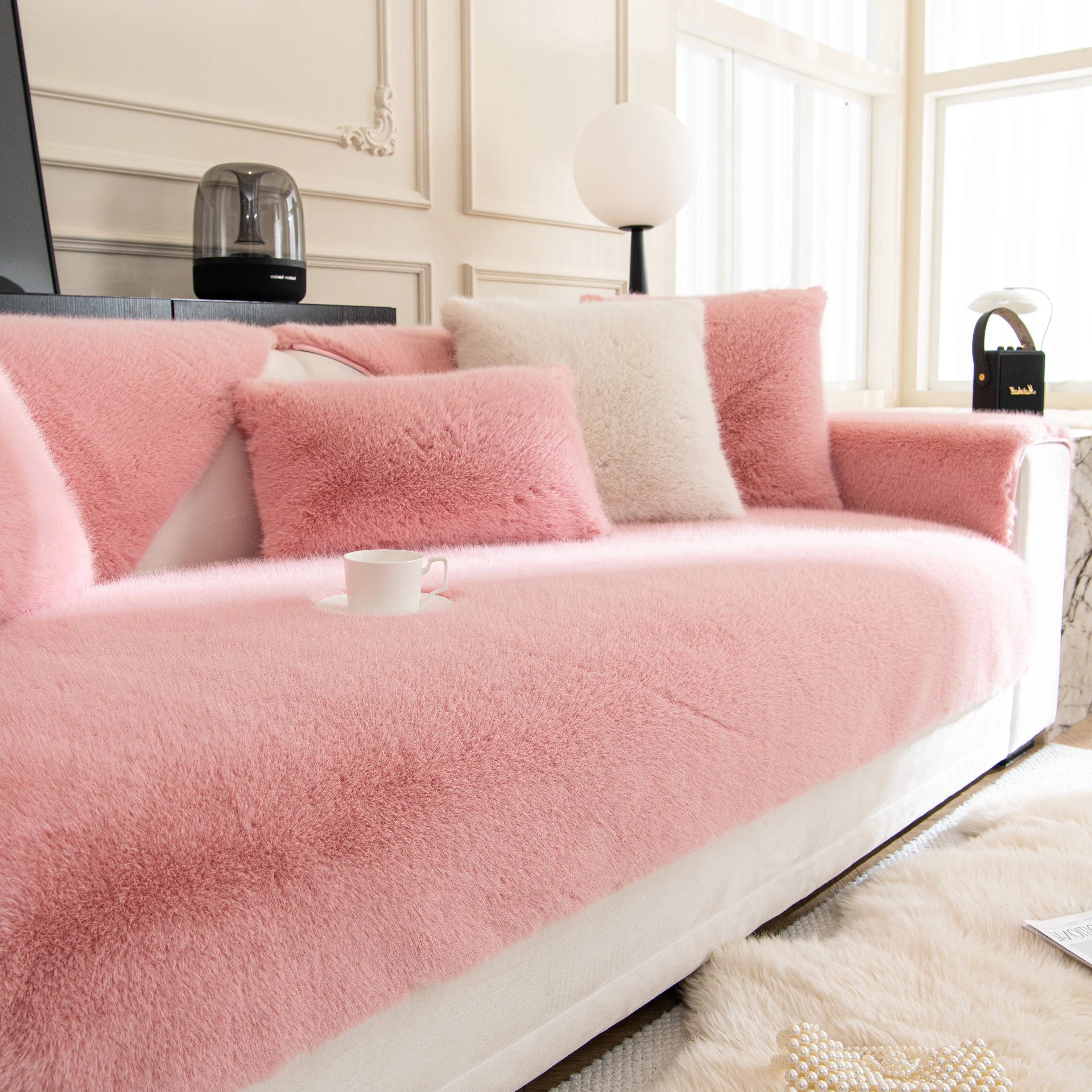 Faux Mink Velvet Luxury Fluffy Sofa Cushion, Winter Warm Thick Plush Non-slip Sofa Covers - Image 52