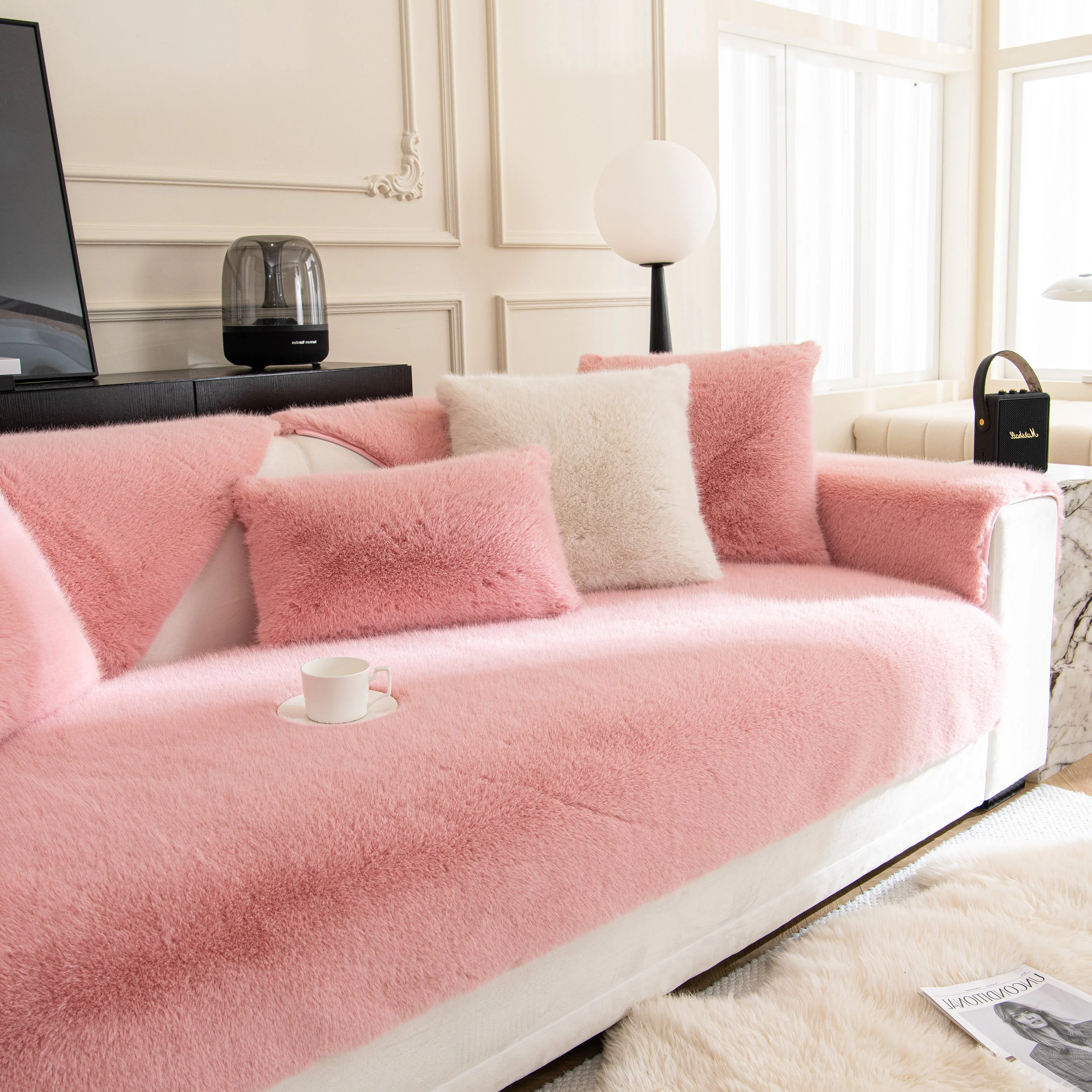 Faux Mink Velvet Luxury Fluffy Sofa Cushion, Winter Warm Thick Plush Non-slip Sofa Covers - Image 53