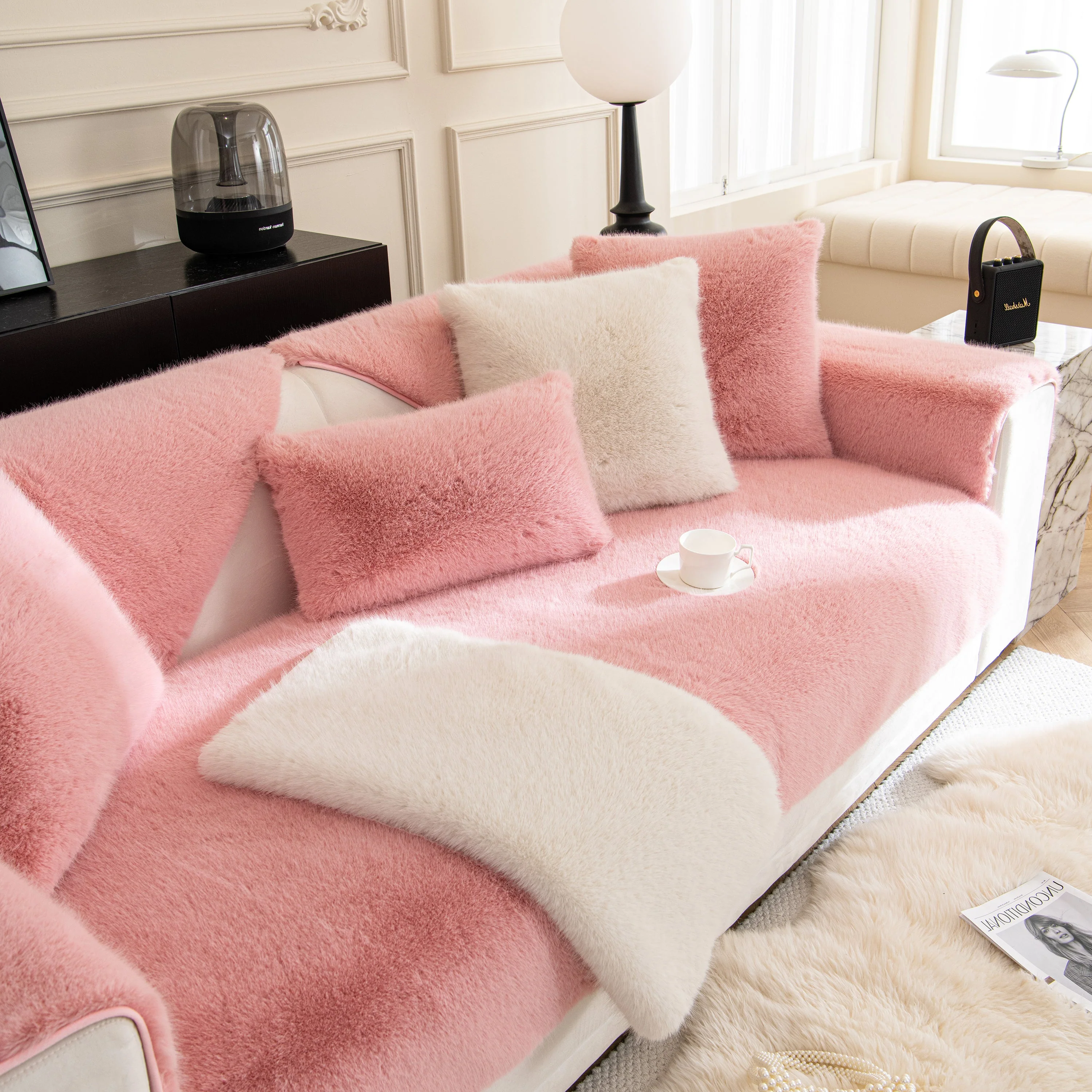 Faux Mink Velvet Luxury Fluffy Sofa Cushion, Winter Warm Thick Plush Non-slip Sofa Covers - Image 54