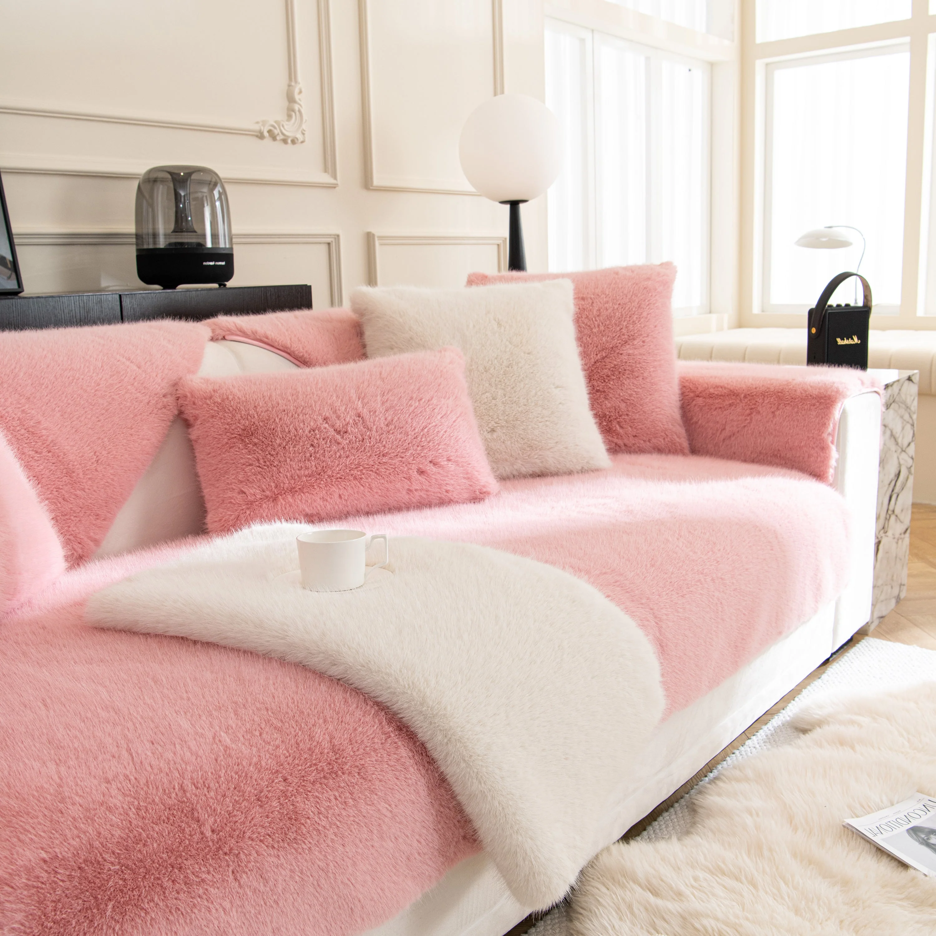 Faux Mink Velvet Luxury Fluffy Sofa Cushion, Winter Warm Thick Plush Non-slip Sofa Covers - Image 55