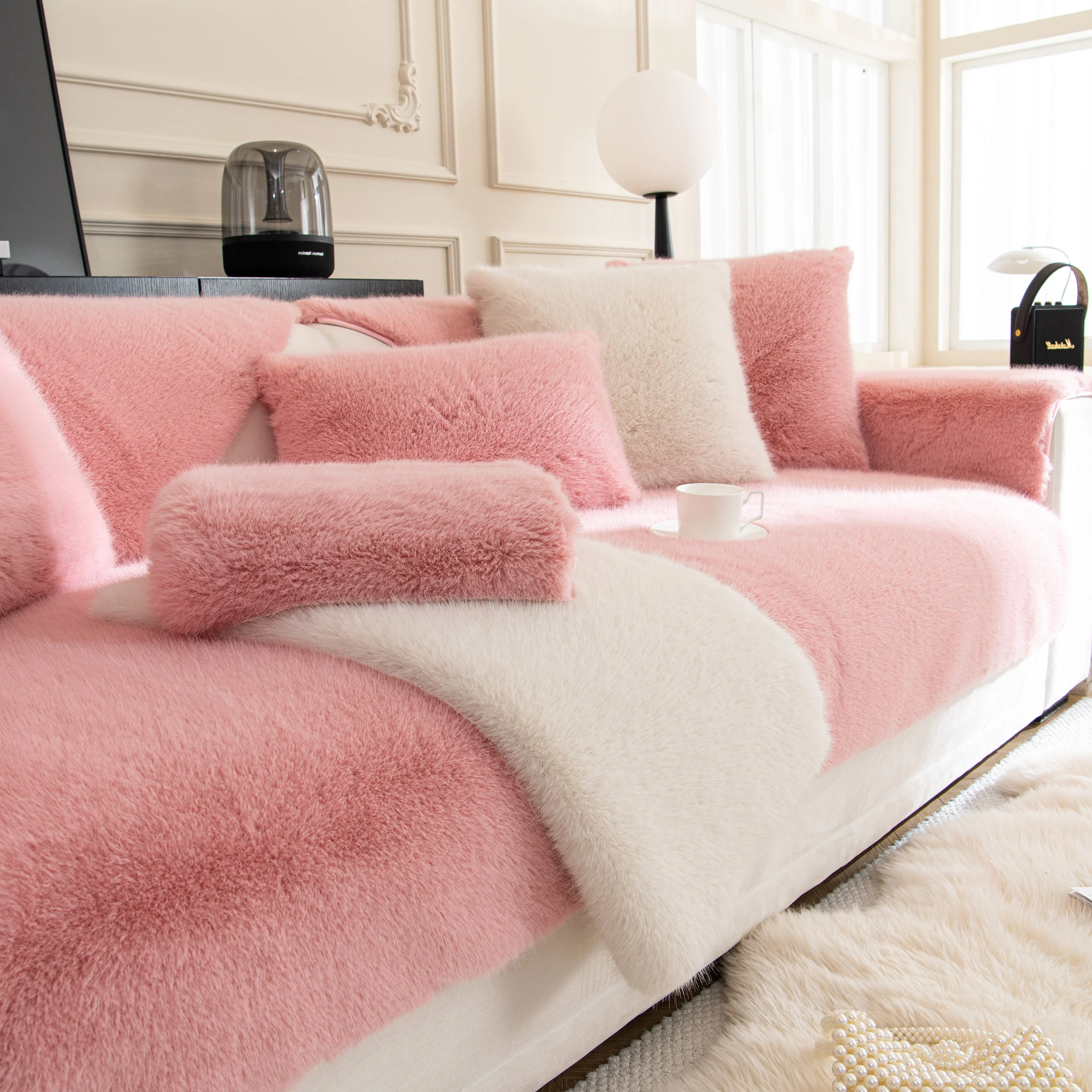 Faux Mink Velvet Luxury Fluffy Sofa Cushion, Winter Warm Thick Plush Non-slip Sofa Covers - Image 56