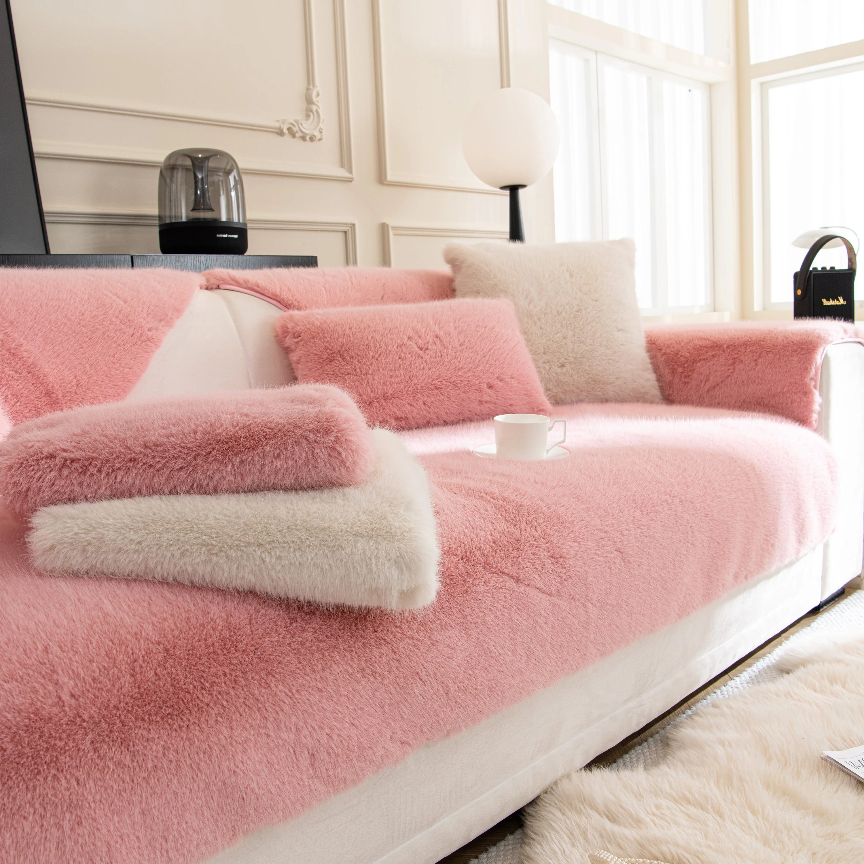 Faux Mink Velvet Luxury Fluffy Sofa Cushion, Winter Warm Thick Plush Non-slip Sofa Covers - Image 57