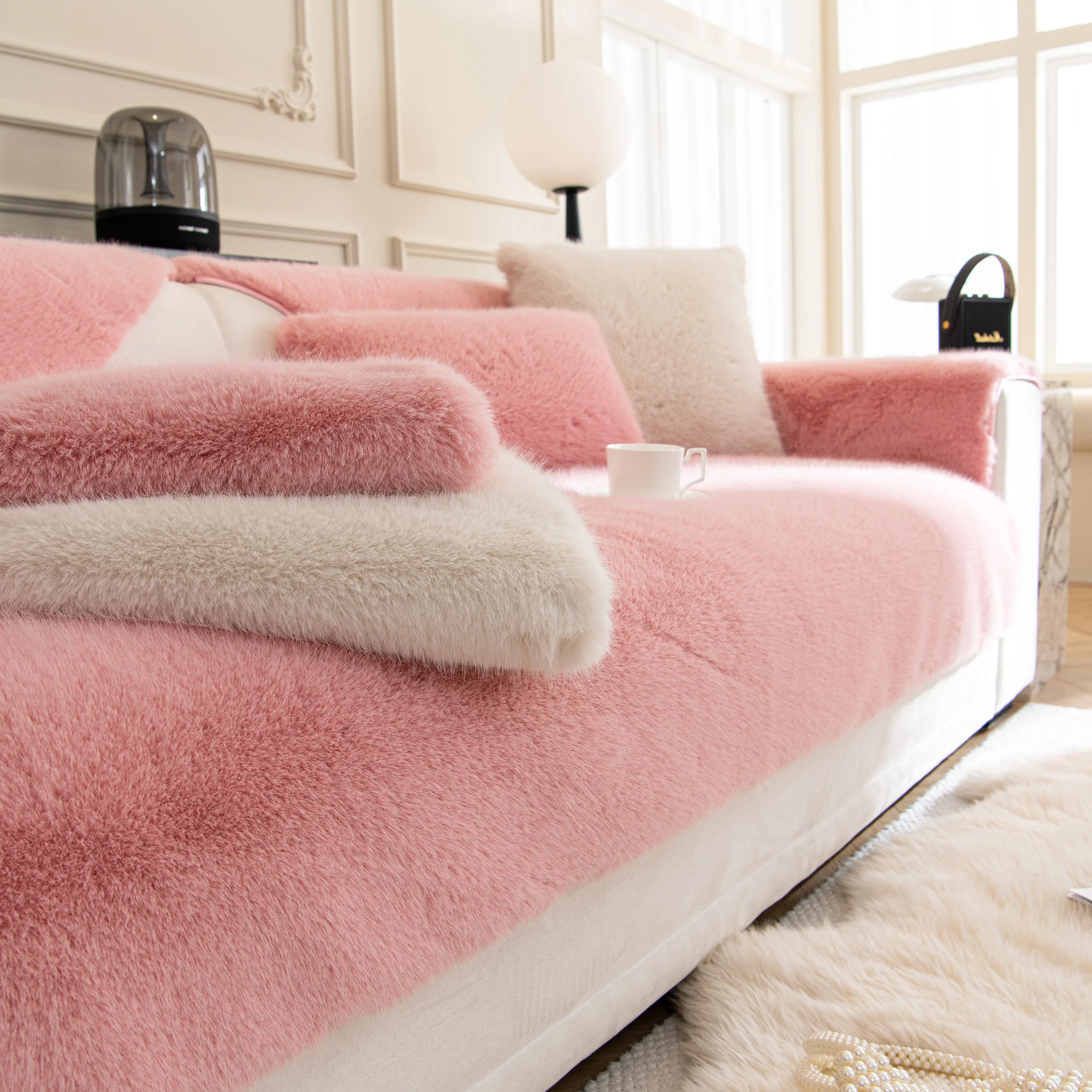 Faux Mink Velvet Luxury Fluffy Sofa Cushion, Winter Warm Thick Plush Non-slip Sofa Covers - Image 58