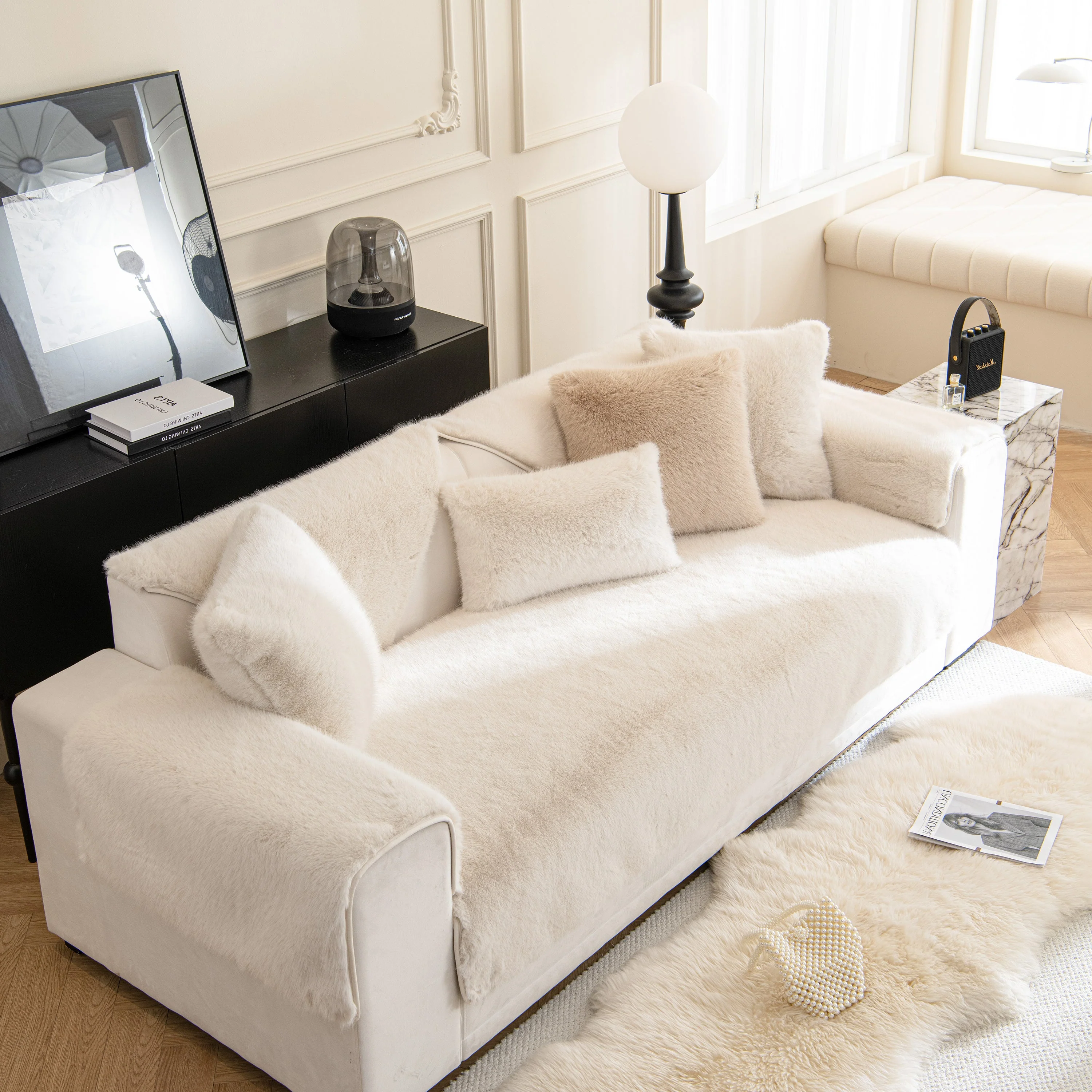 Faux Mink Velvet Luxury Fluffy Sofa Cushion, Winter Warm Thick Plush Non-slip Sofa Covers - Image 6