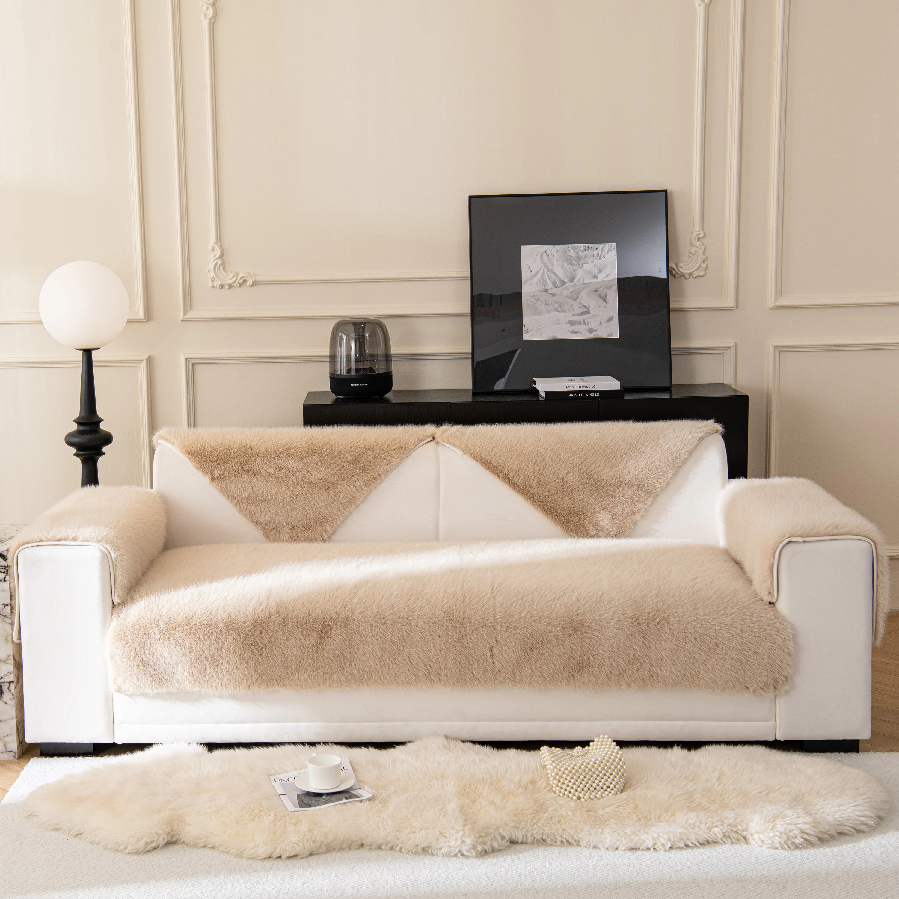 Faux Mink Velvet Luxury Fluffy Sofa Cushion, Winter Warm Thick Plush Non-slip Sofa Covers - Image 63