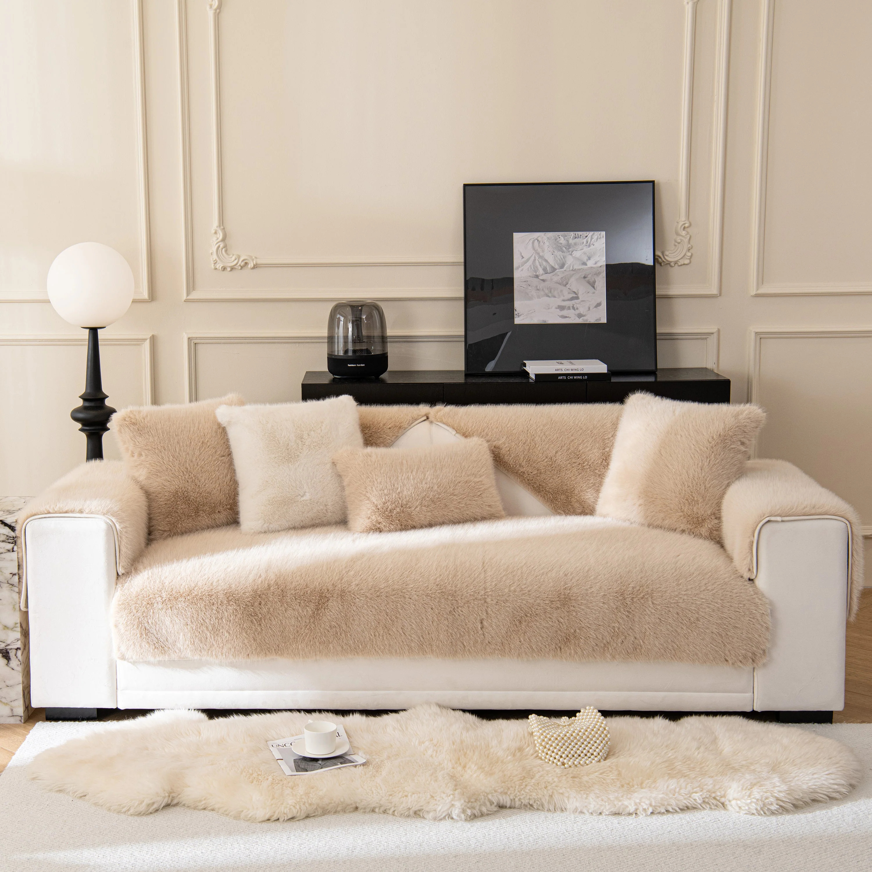 Faux Mink Velvet Luxury Fluffy Sofa Cushion, Winter Warm Thick Plush Non-slip Sofa Covers - Image 64