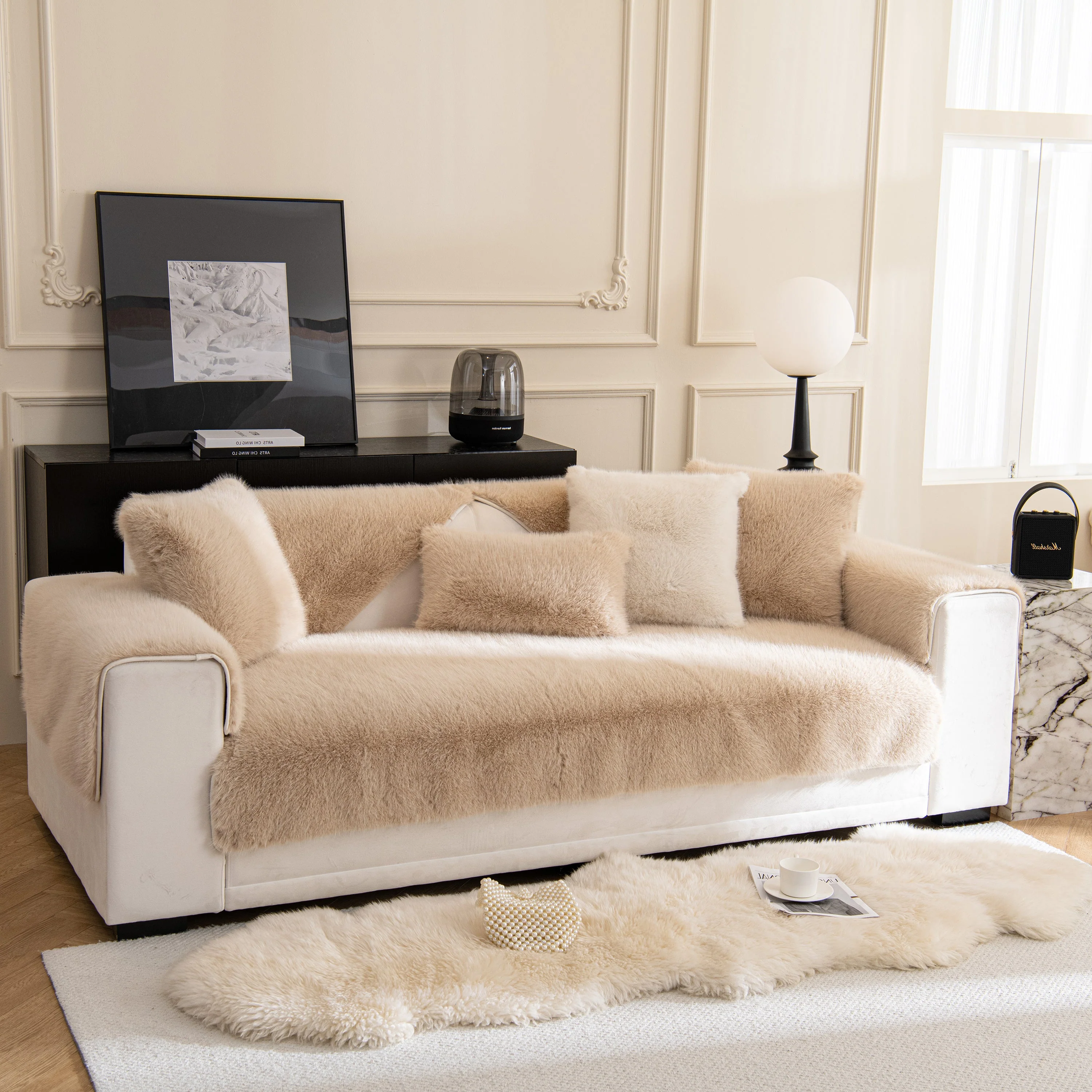 Faux Mink Velvet Luxury Fluffy Sofa Cushion, Winter Warm Thick Plush Non-slip Sofa Covers - Image 65