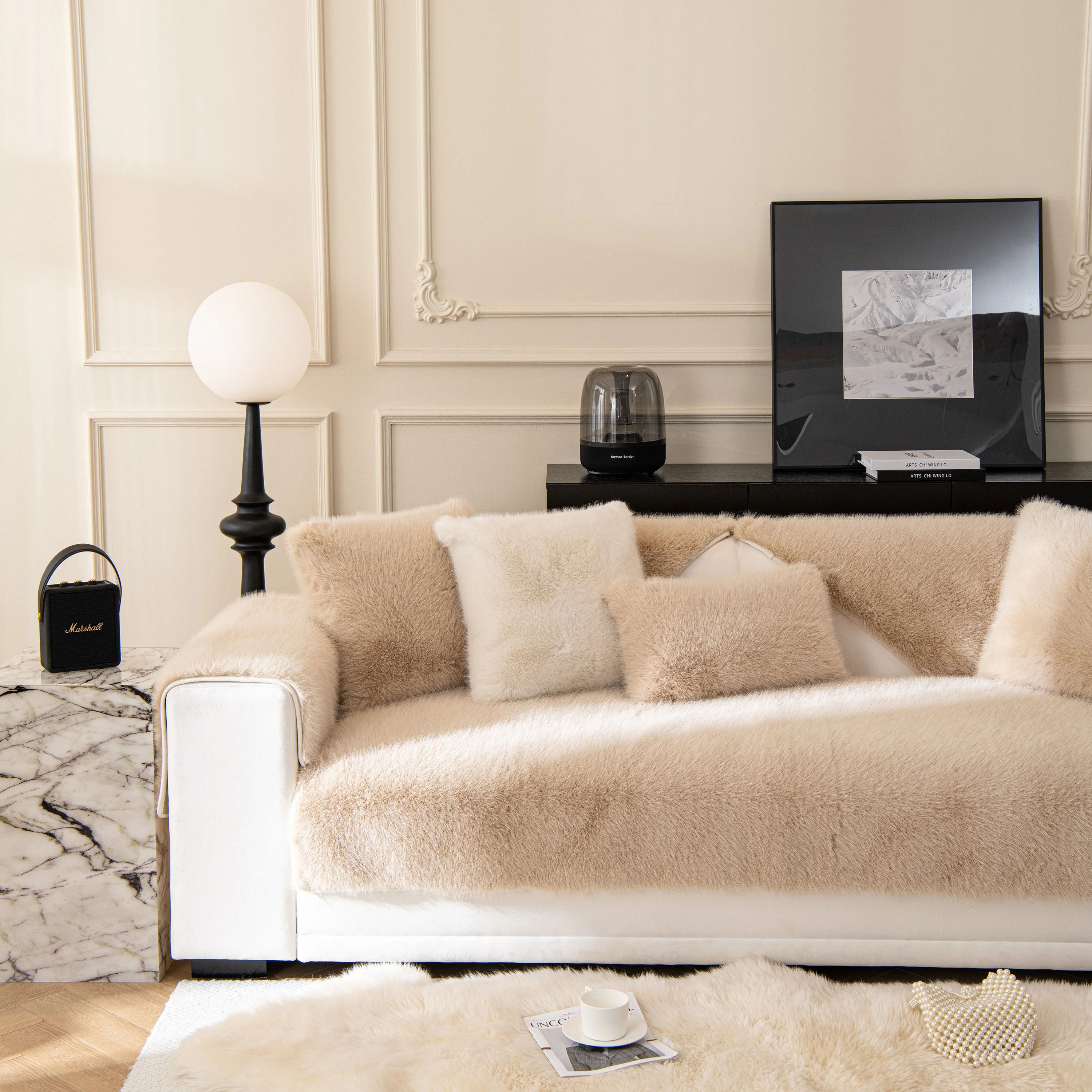 Faux Mink Velvet Luxury Fluffy Sofa Cushion, Winter Warm Thick Plush Non-slip Sofa Covers - Image 66